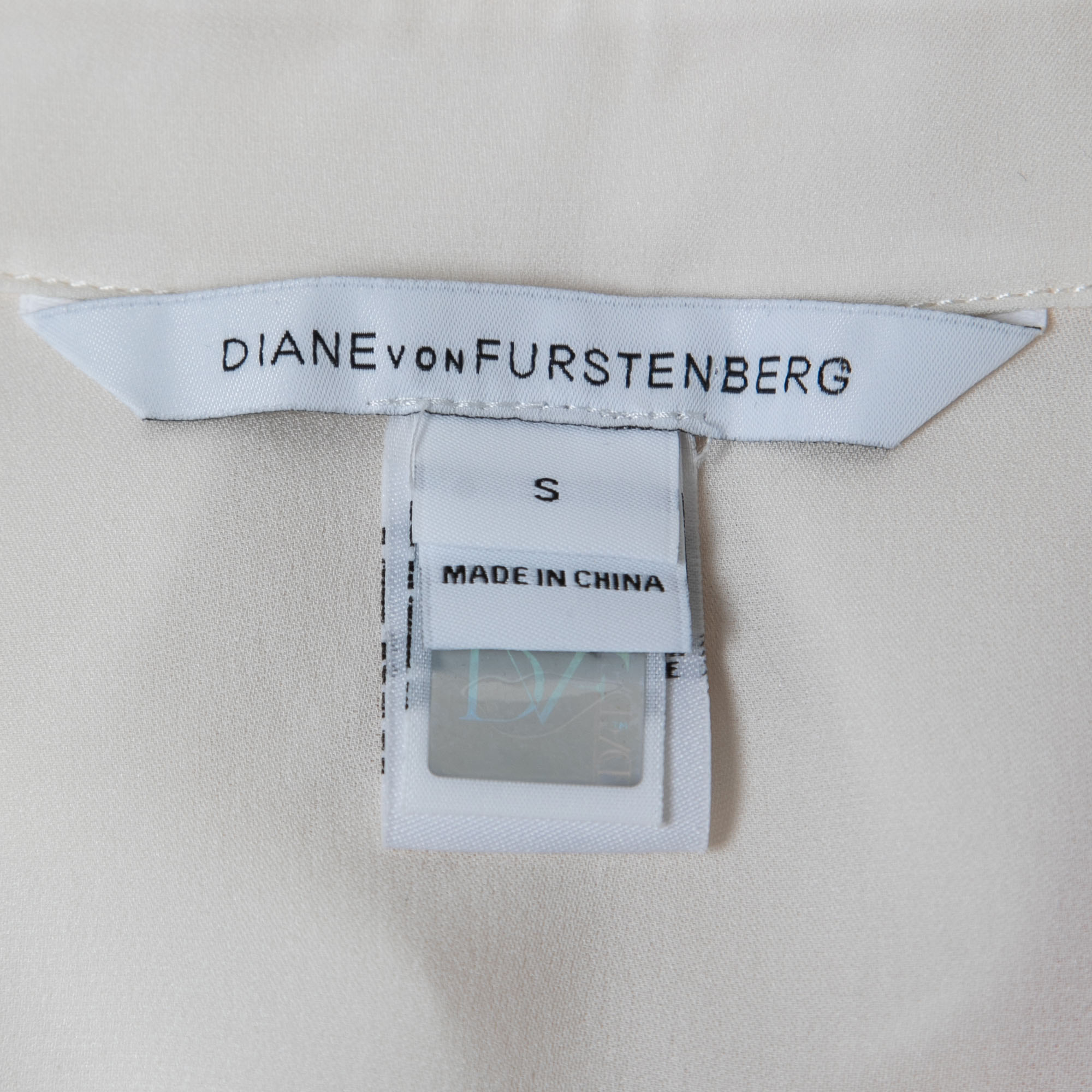 Diane Von Furstenberg Cream Silk Sleeveless Ruffled Hem Top S