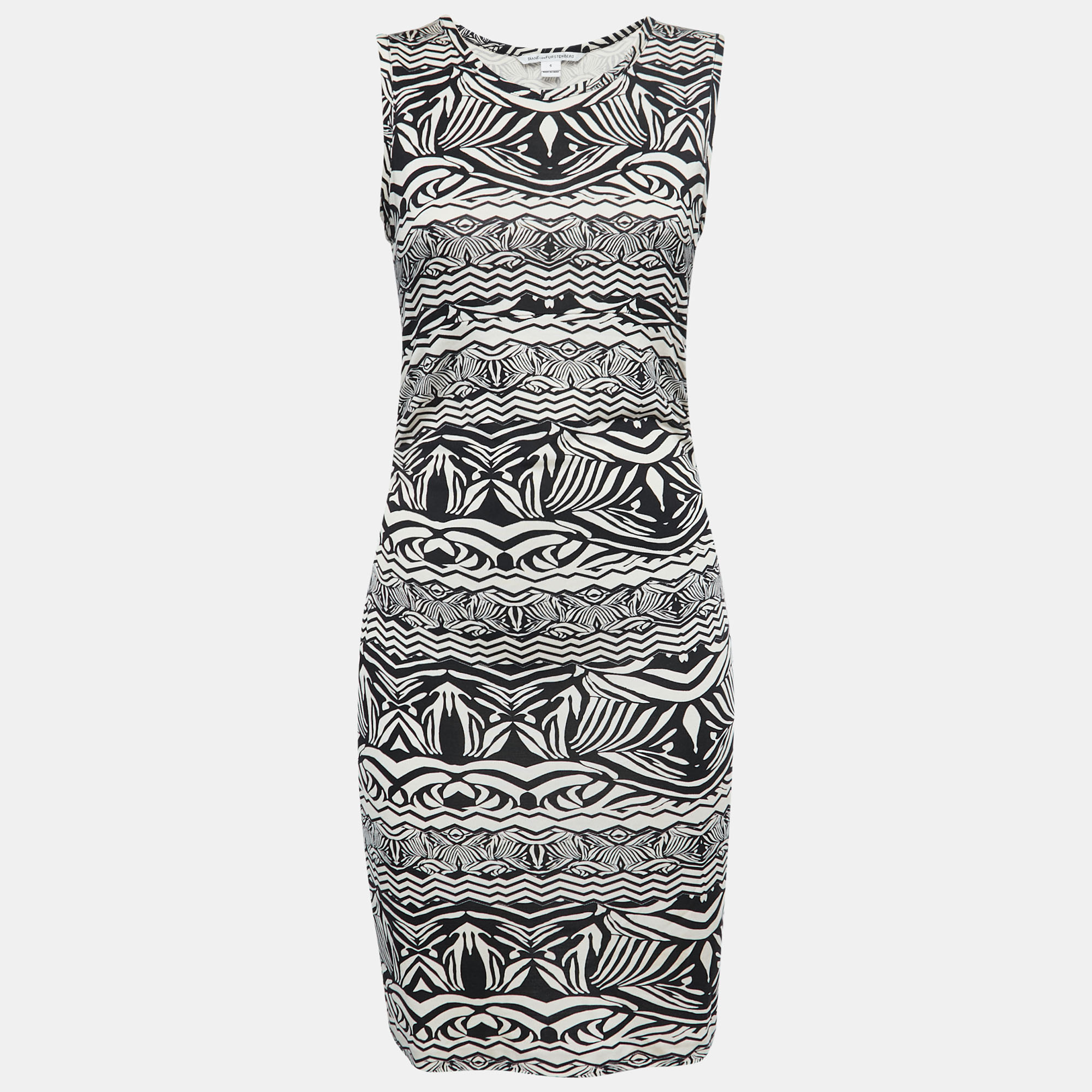 Diane Von Furstenberg Black/White Printed Jersey Selene Dress M