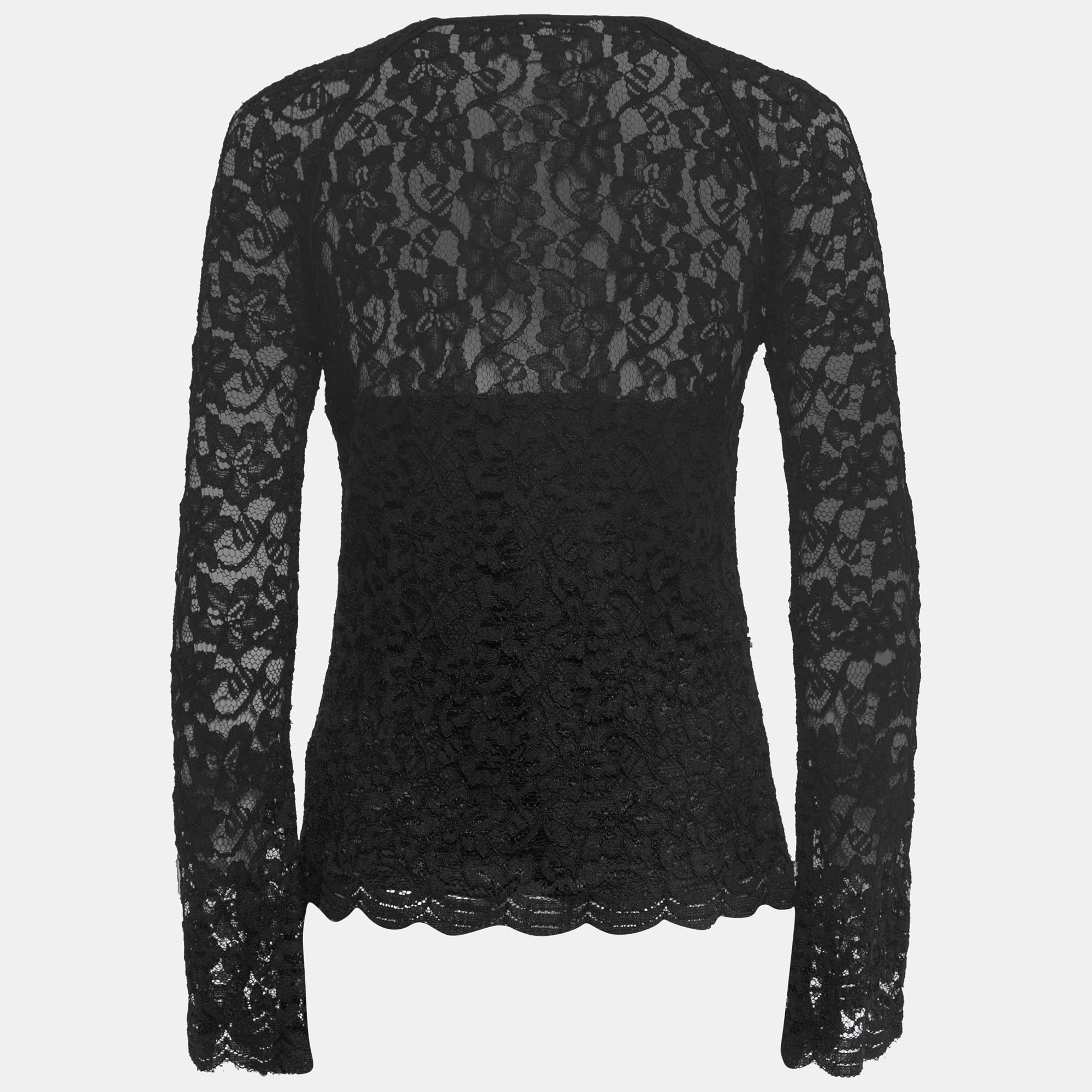 Diane Von Furstenberg Black Lace Long Sleeve Top S