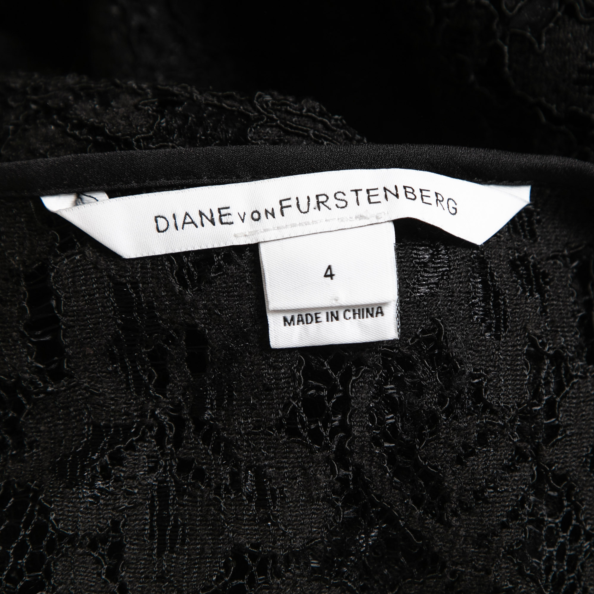 Diane Von Furstenberg Black Lace Long Sleeve Top S