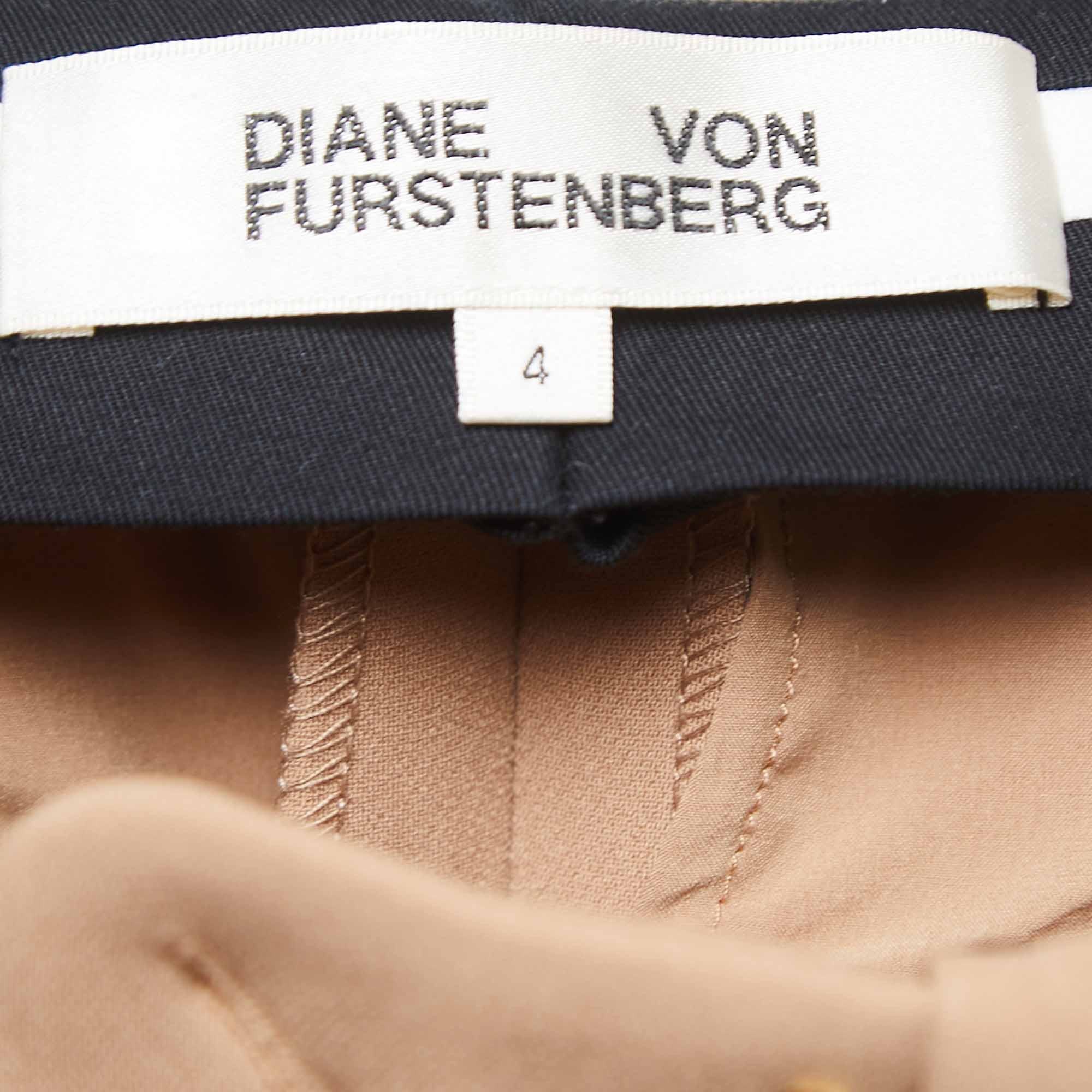 Diane Von Furstenberg Tan Brown Stretch Crepe High Waist Trousers S