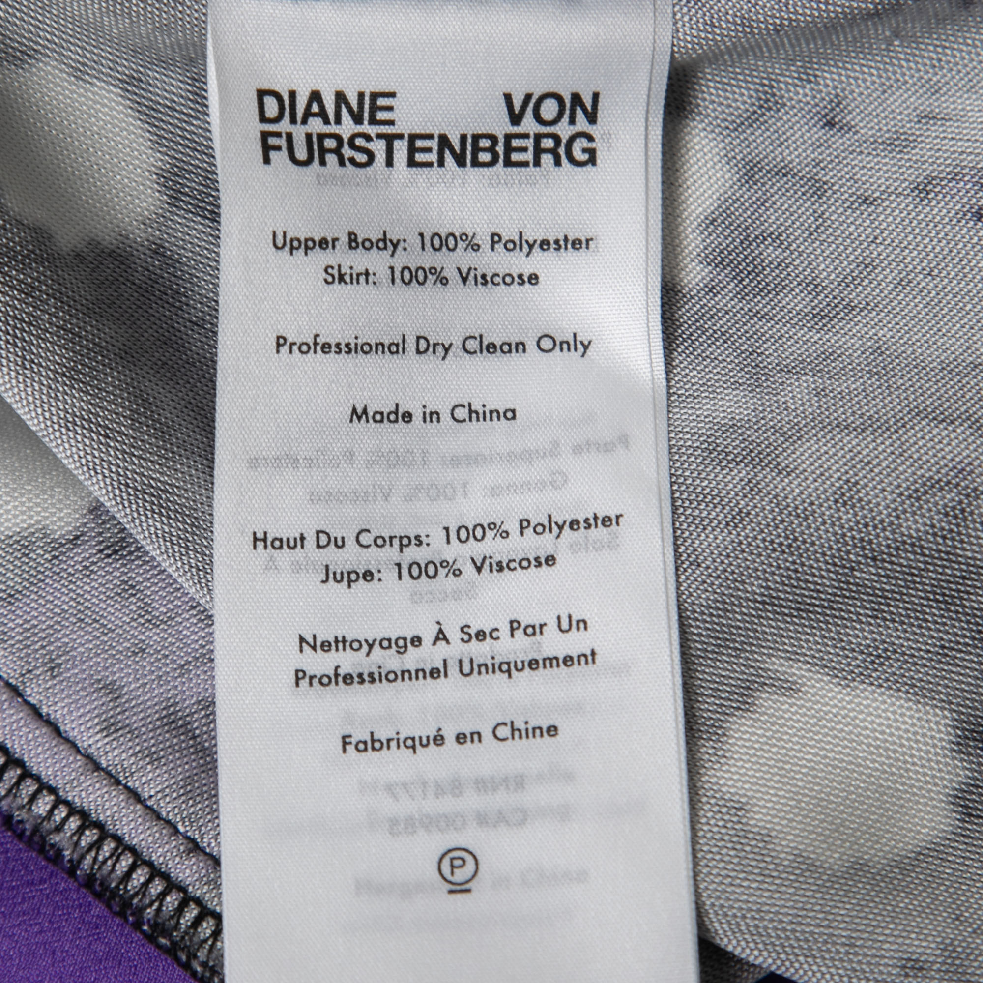 Diane Von Furstenberg Purple Printed Jersey & Crepe Long Sleeve Asymmetrical Midi Dress S