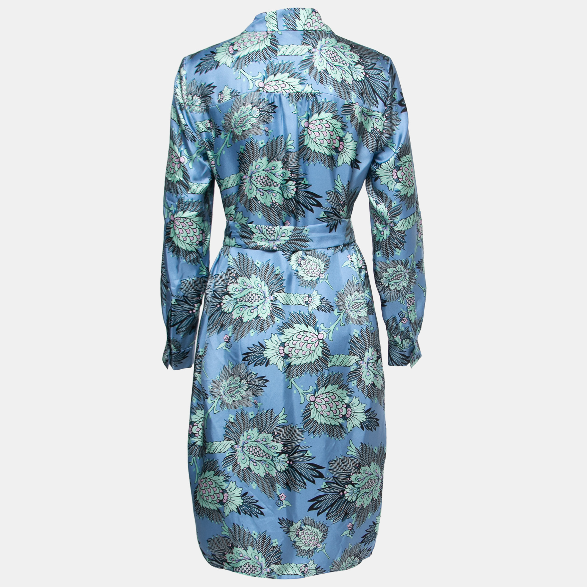 

Diane Von Furstenberg Blue Printed Silk Belted Shirt Dress