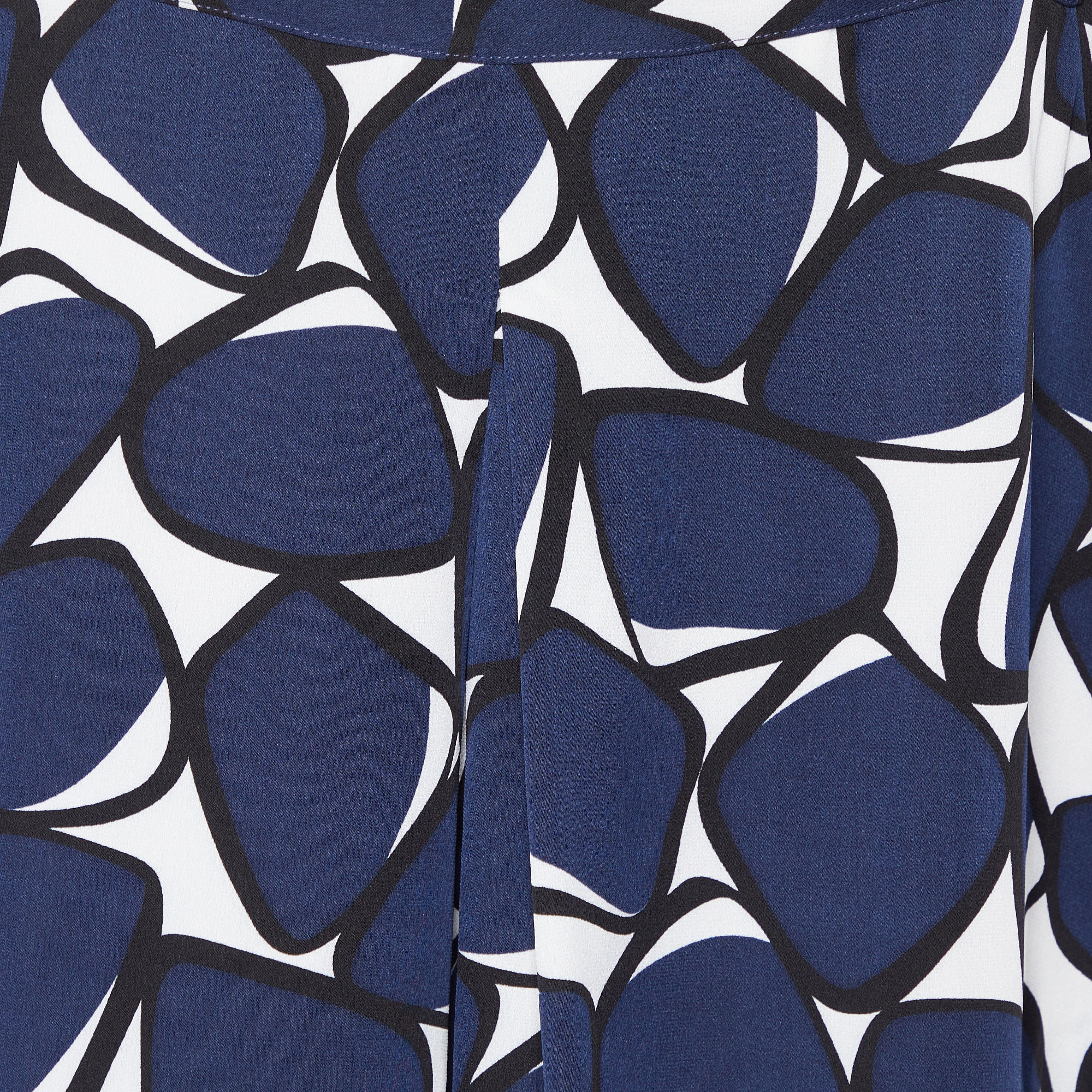 Diane Von Furstenberg Navy Blue Printed Silk Top L