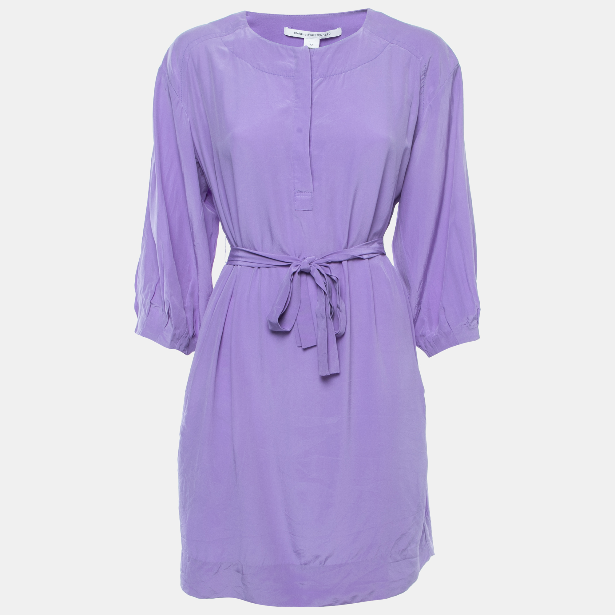 Diane Von Furstenberg Purple Silk Belted Mini Dress L