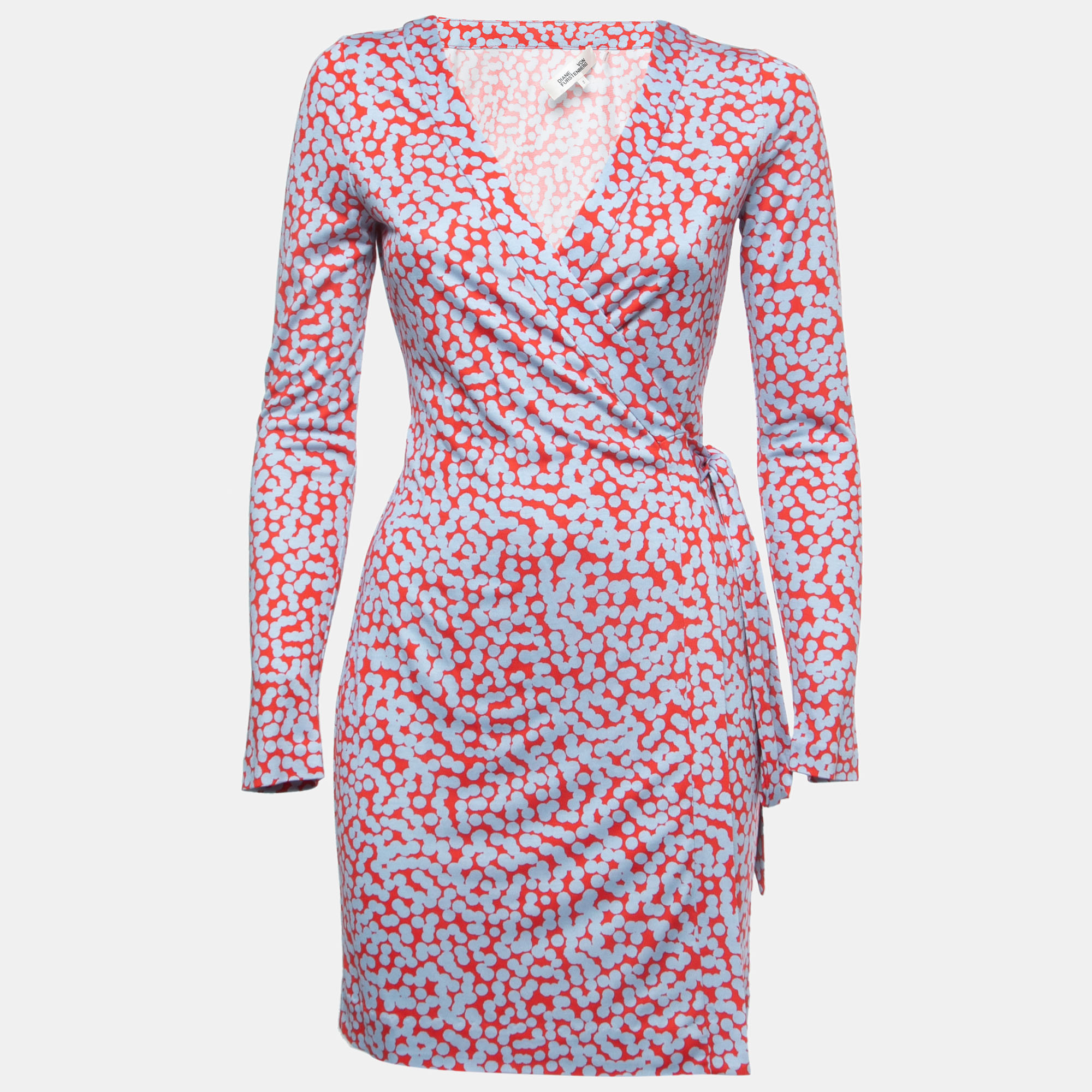Diane Von Furstenberg Red/Blue Printed Silk New Julian Two Wrap Dress S