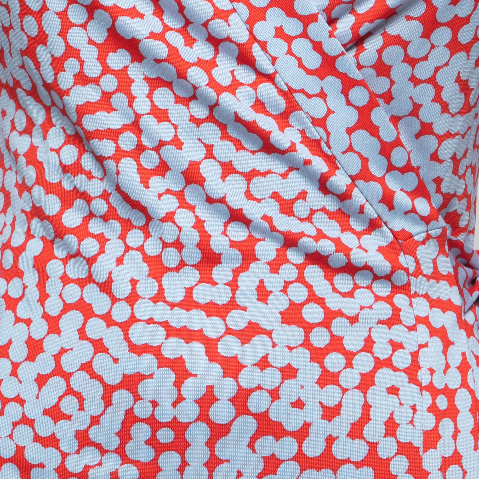 Diane Von Furstenberg Red/Blue Printed Silk New Julian Two Wrap Dress S