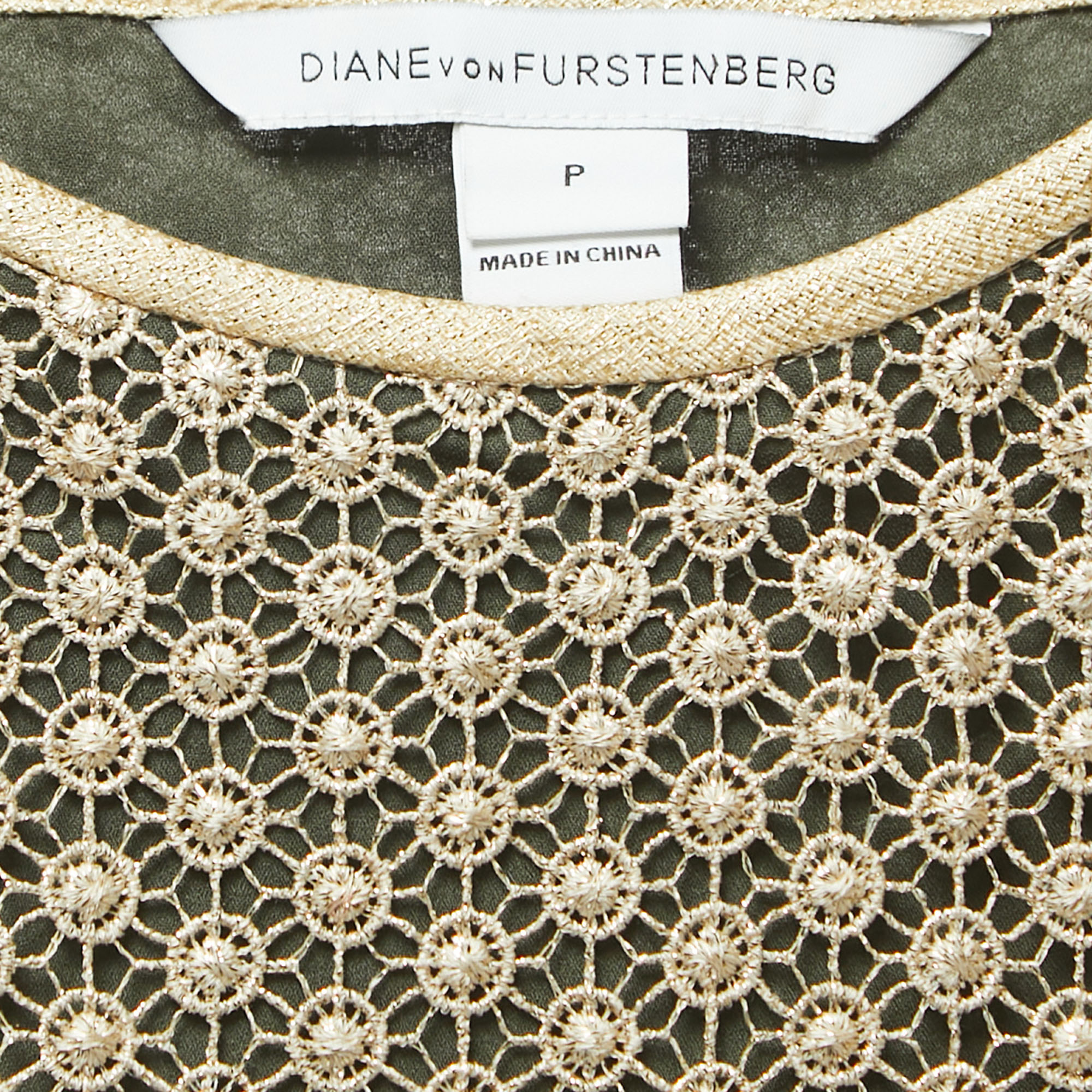 Diane Von Furstenberg Gold Guipure Lace Strappy Mini Dress S