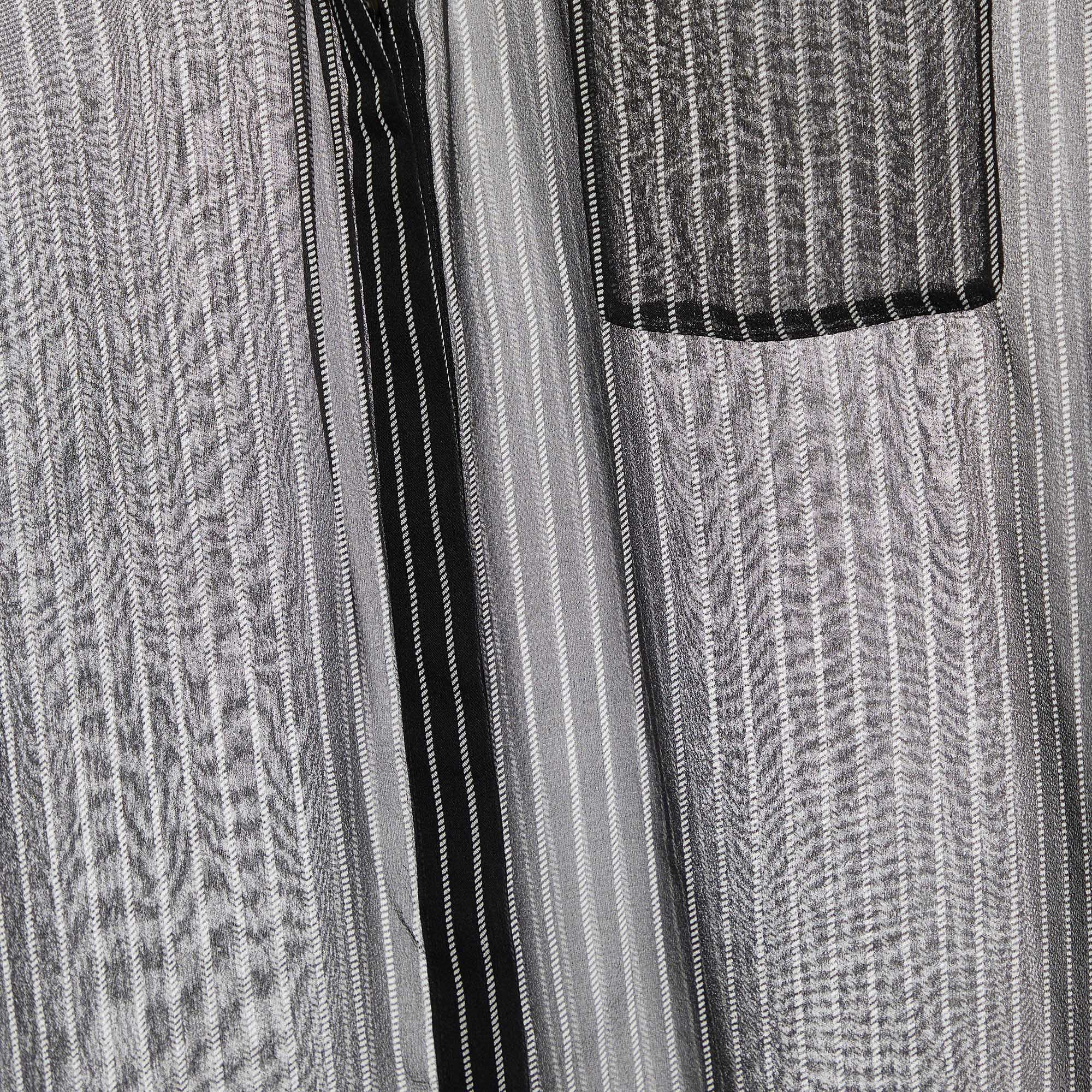 Diane Von Furstenberg Black Striped Silk Sheer Shirt L
