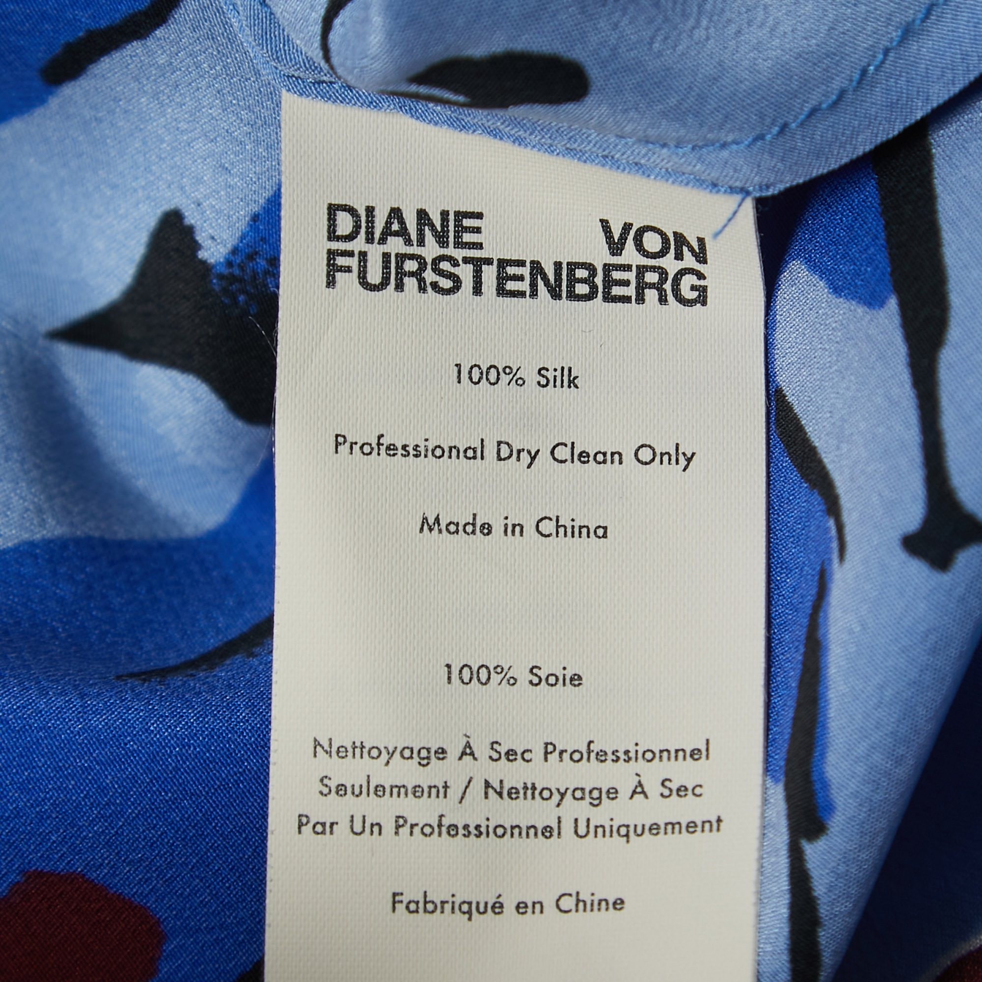 Diane Von Furstenberg Blue Floral Print Silk Wrap Dress L