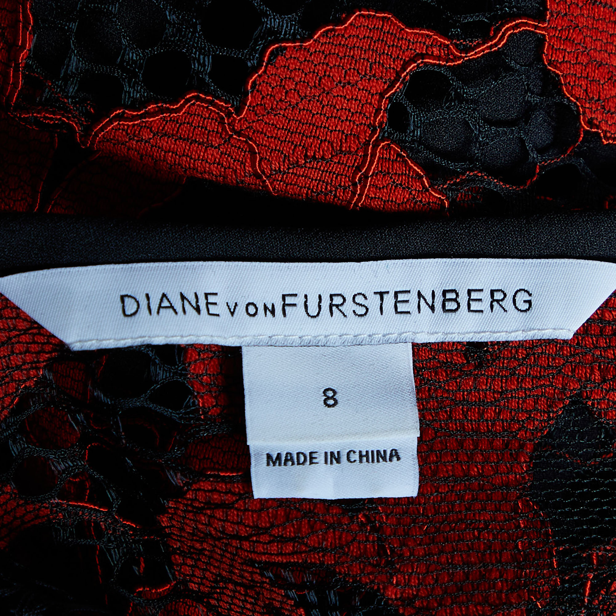 Diane Von Furstenberg Red & Black Lace Gadie Mini Dress M