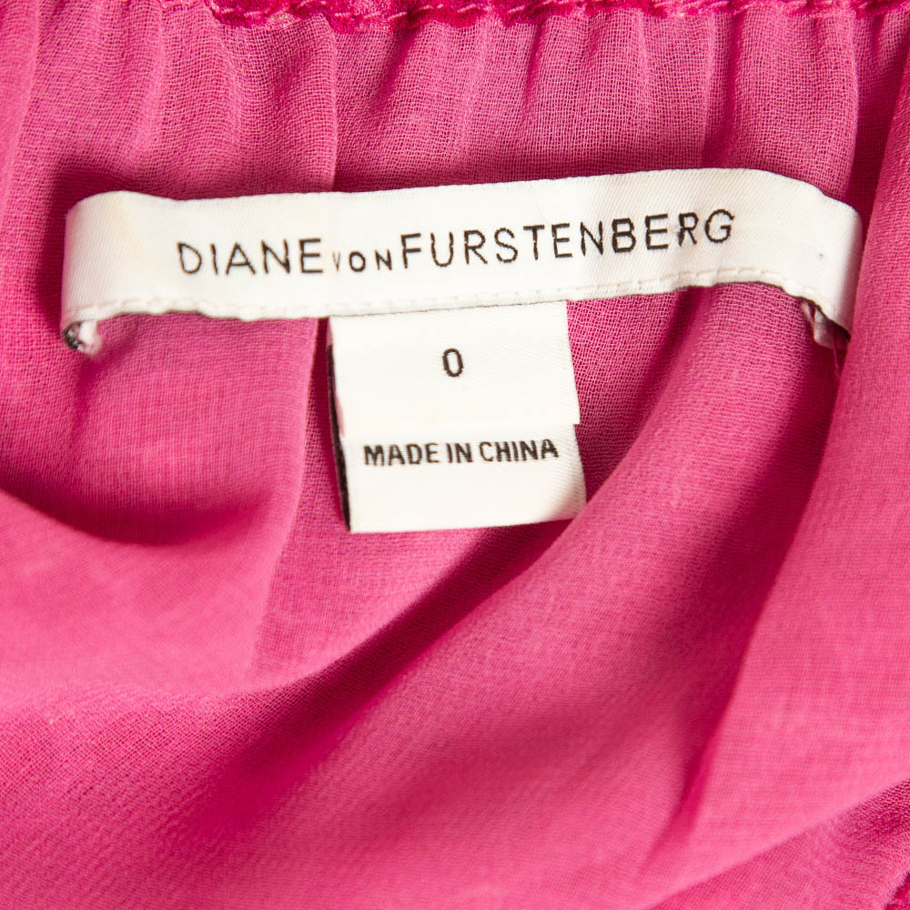 Diane Von Furstenberg Pink Camila Print Silk Off Shoulder Asymmetrical Dress XS