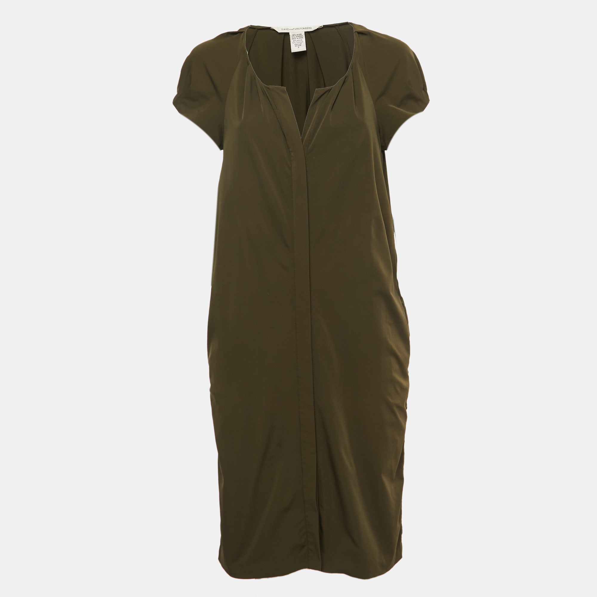 Diane Von Furstenberg Olive Green Stretch Knit Luisa Mini Dress S