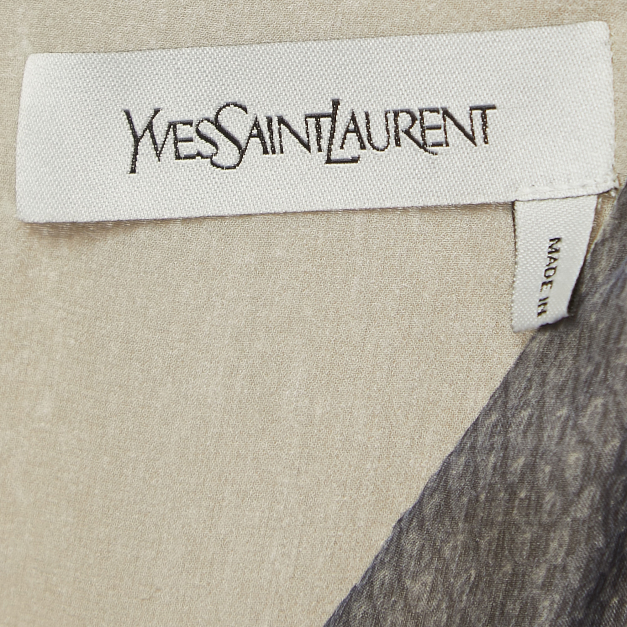 Yves Saint Laurent Grey Snake Print Silk V-Neck Short Dress M