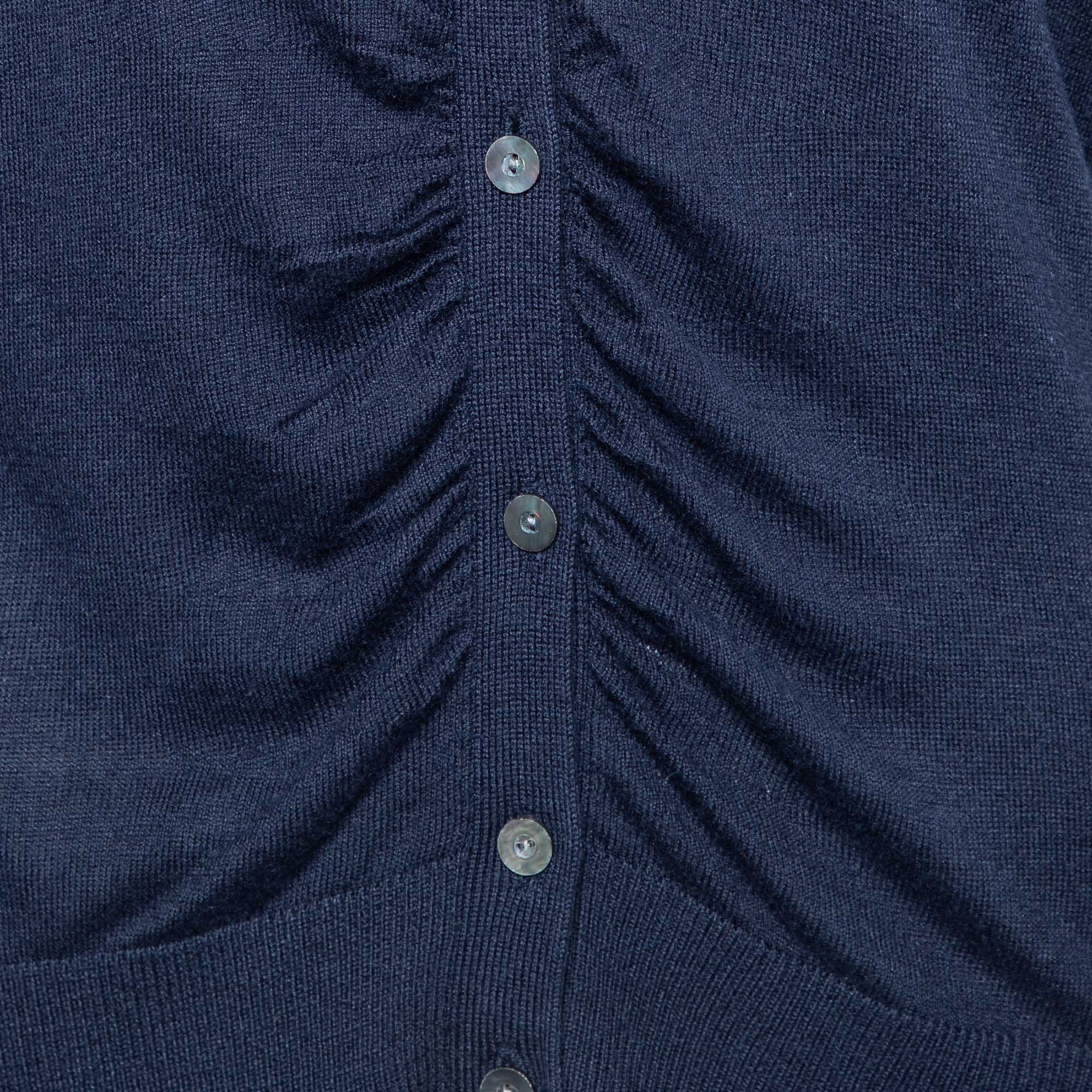 Diane Von Furstenberg Navy Blue Silk & Cashmere Knit Ruched Cardigan L