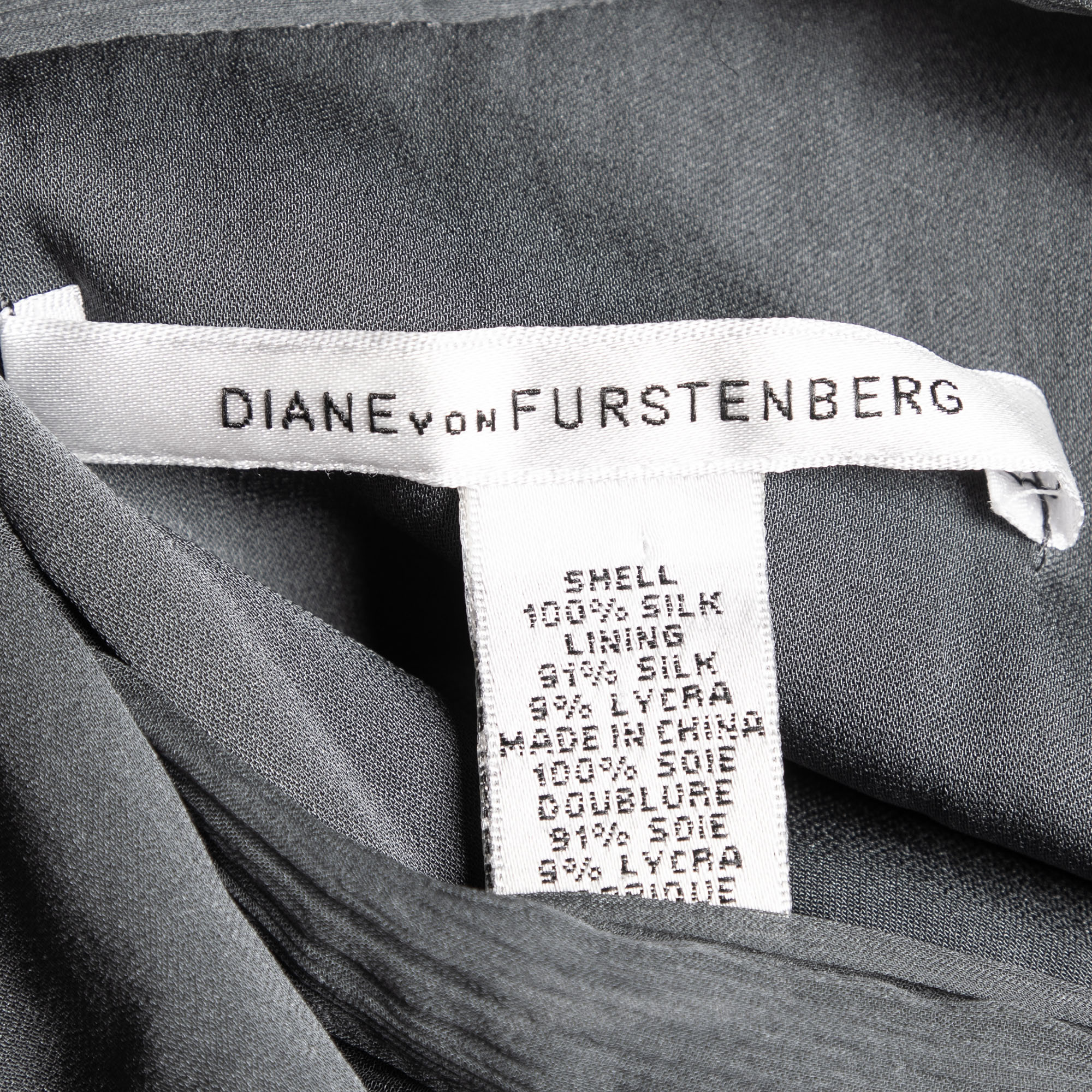 Diane Von Furstenberg Charcoal Grey Silk Chiffon Tull Midi Dress L