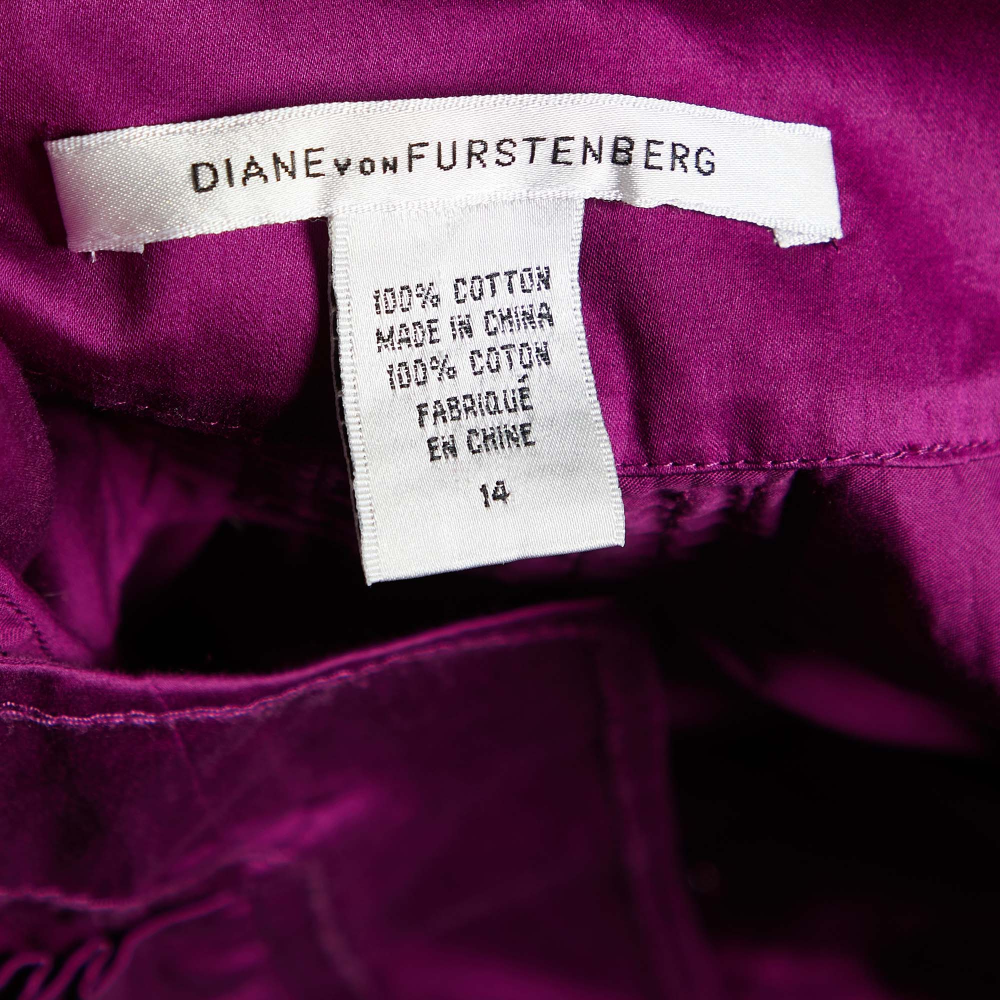 Diane Von Furstenberg Magenta Cotton Pintuck Tie Detail Faustine Dress XL