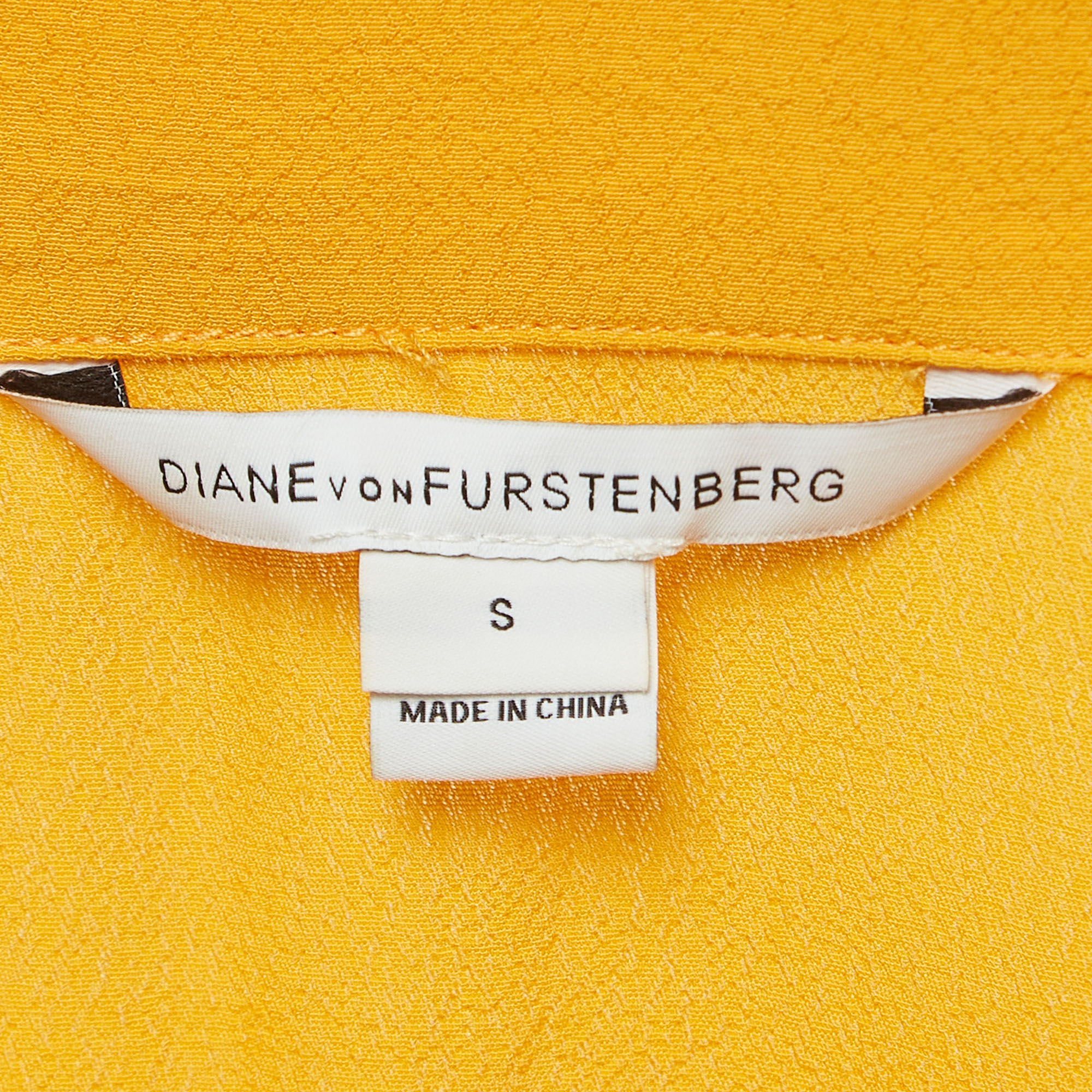 Diane Von Furstenberg Orange Crepe Karin Gathered Sleeve Blouse S