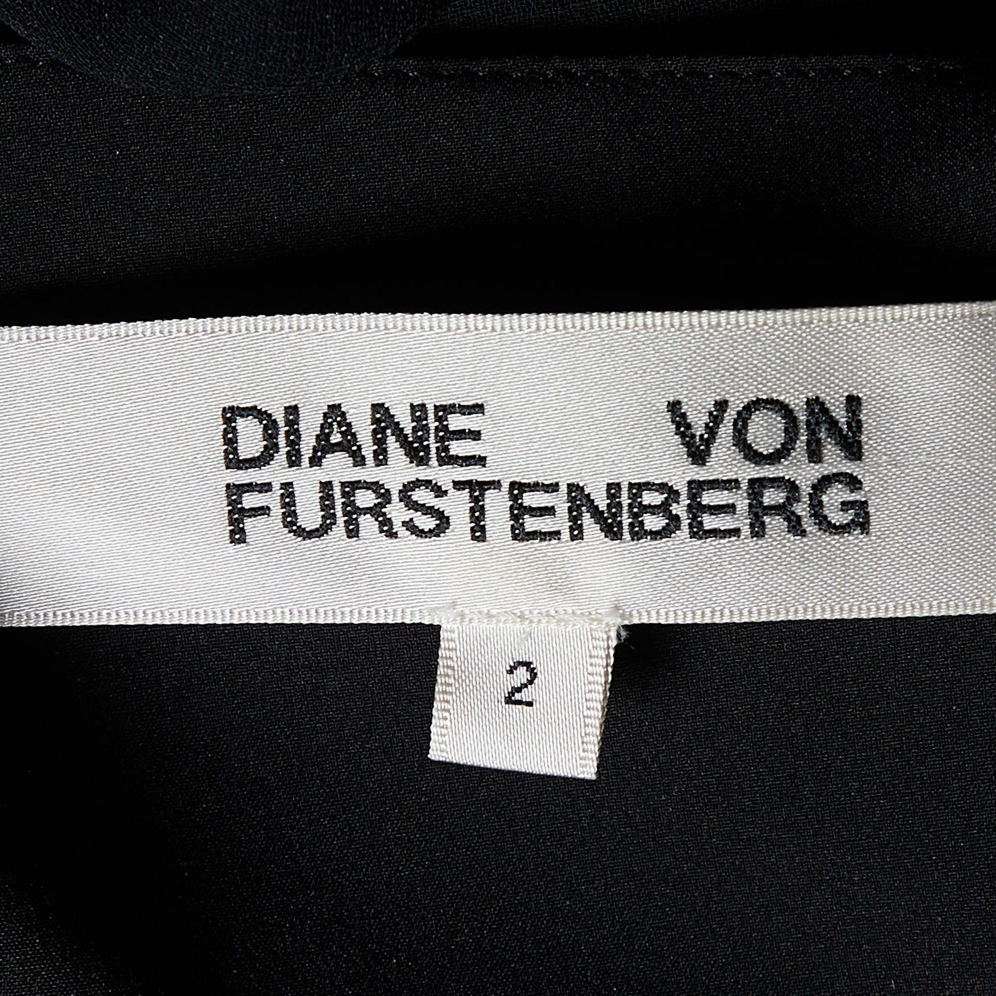 Diane Von Furstenberg Black Floral Print Chiffon Mini Dress S