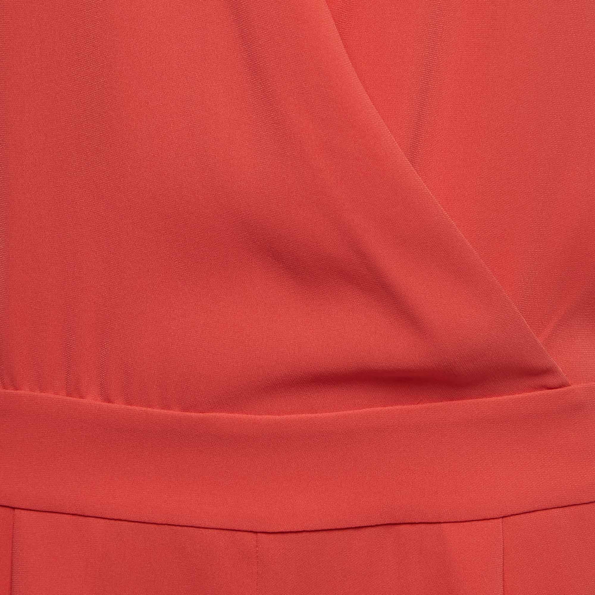 Diane Von Furstenburg Coral Pink Pleated Crepe Short Sleeve Playsuit S