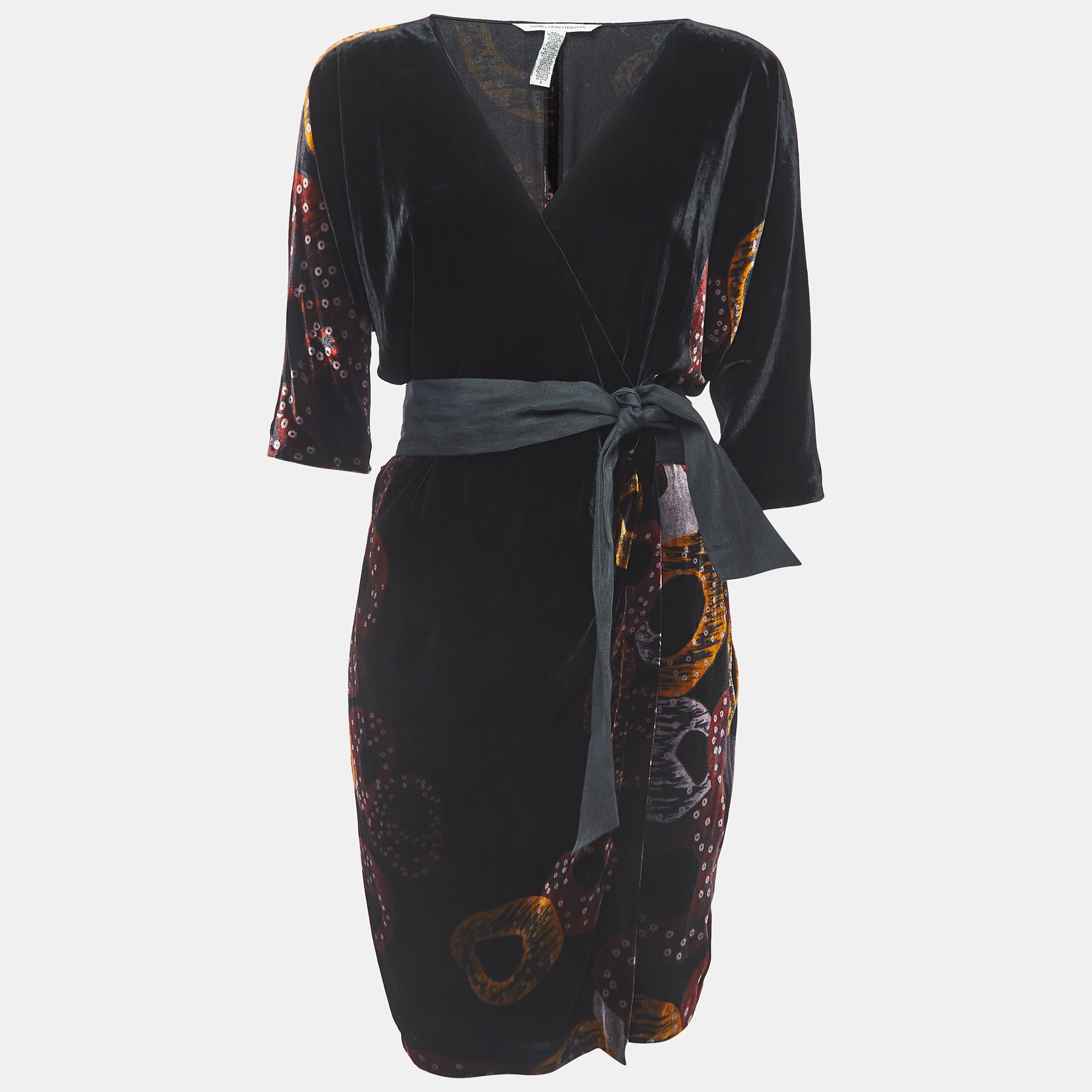 Diane Von Furstenberg Multicolor Velvet Printed Wrap Dress M