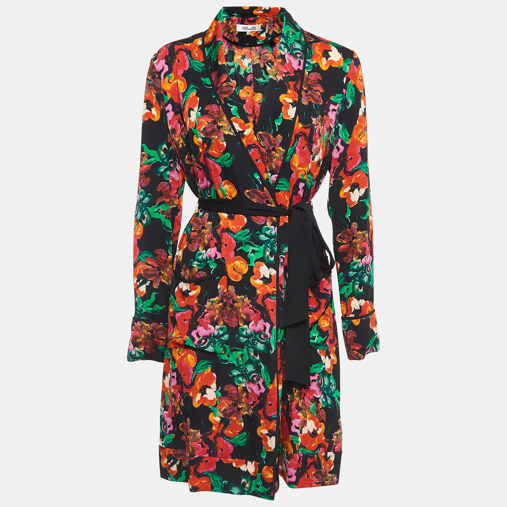 Diane von furstenberg multicolour printed georgette belted jacket s