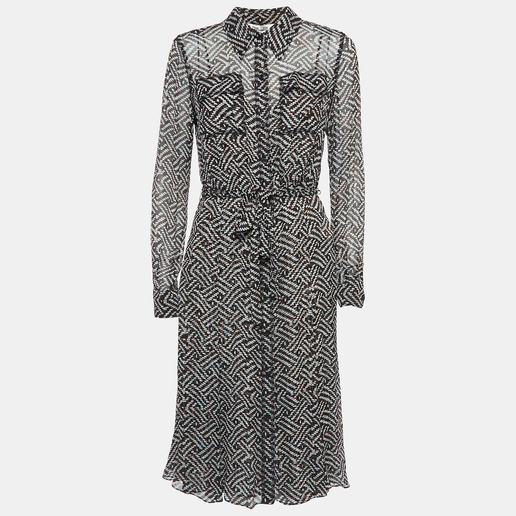 Diane Von Furstenberg Brown Printed Georgette Midi Dress M
