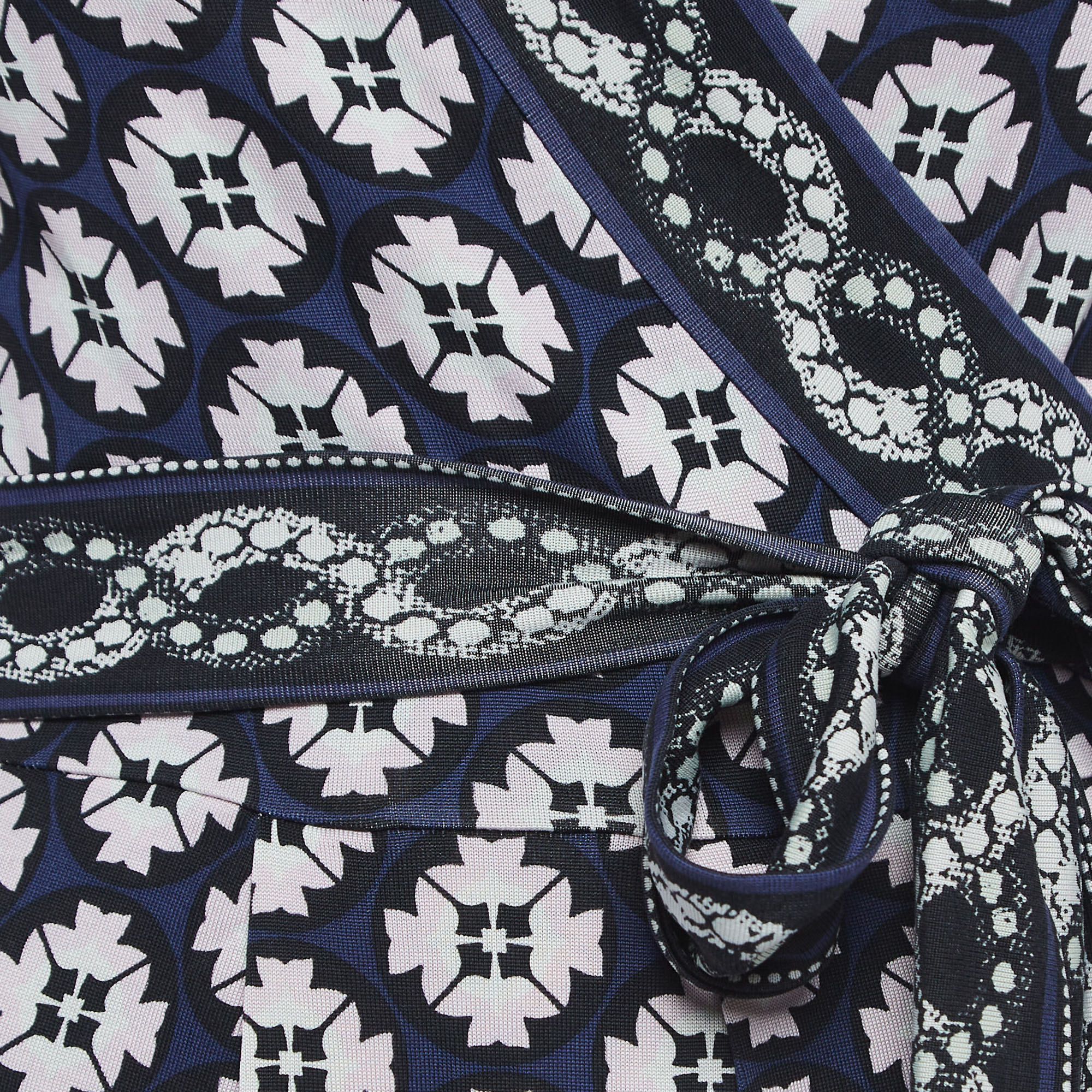 Diane Von Furstenberg Pink/Blue Printed Silk Wrap Midi Dress