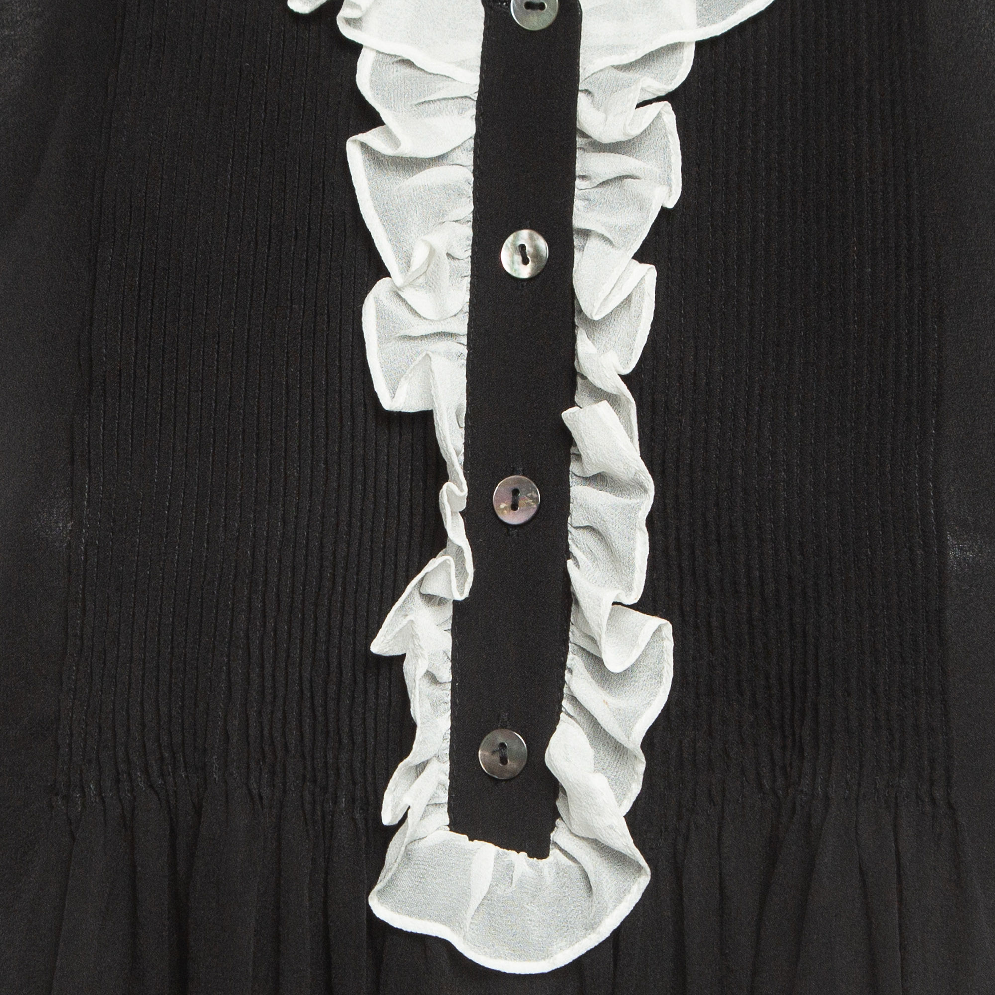 Diane Von Furstenberg Black Silk Ruffle Detail Top M