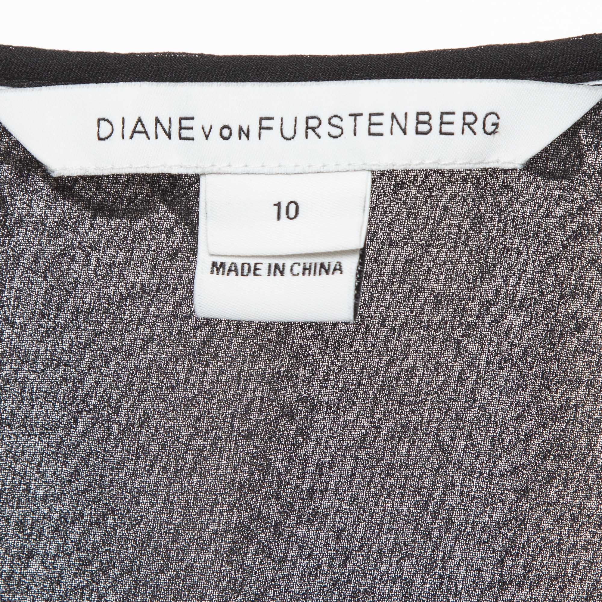 Diane Von Furstenberg Black Silk Ruffle Detail Top M