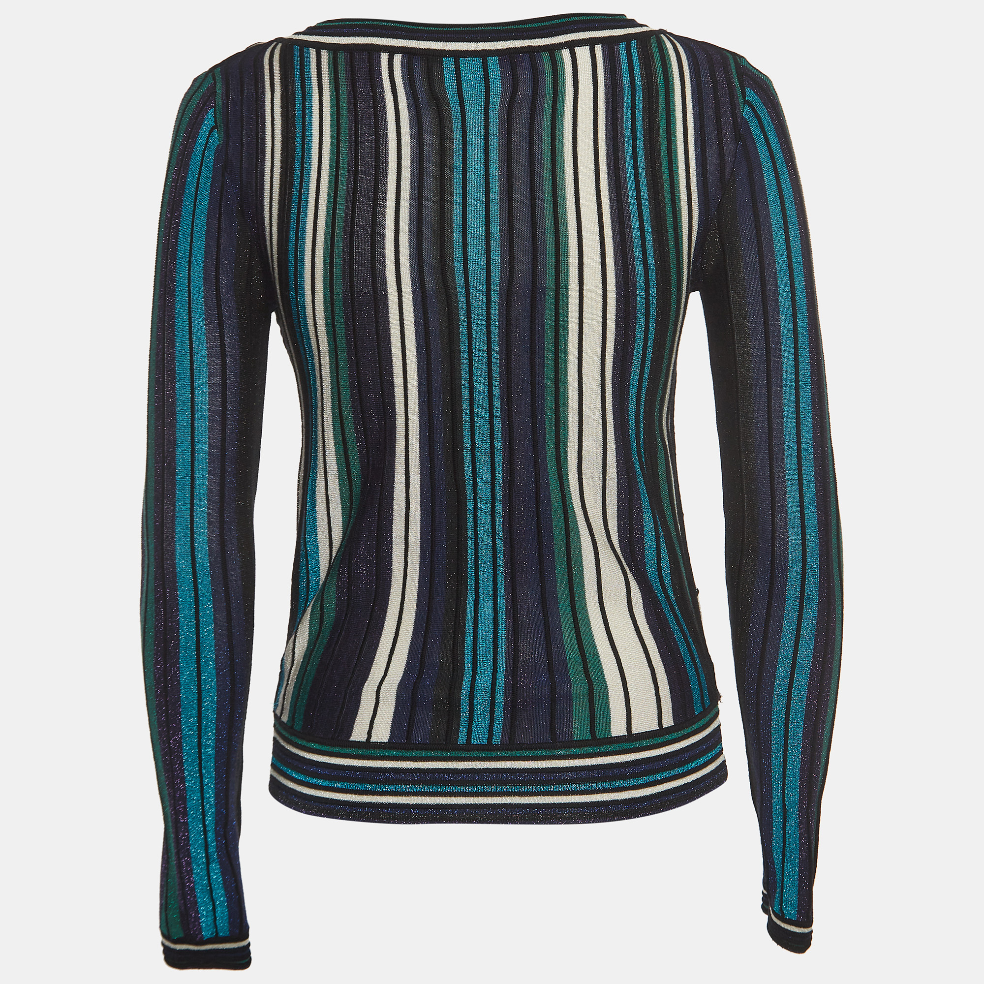 Diane Von Furstenberg Multicolor Striped Knit Long Sleeve Top S