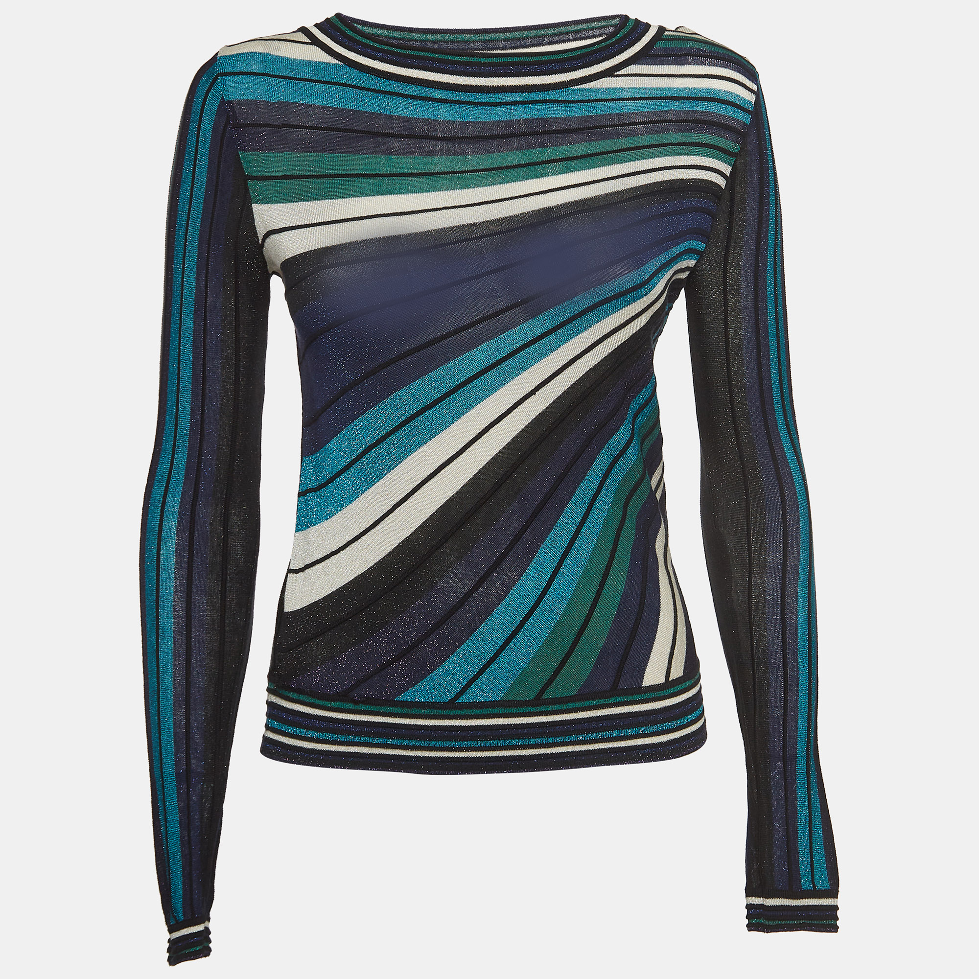 Diane Von Furstenberg Multicolor Striped Knit Long Sleeve Top S