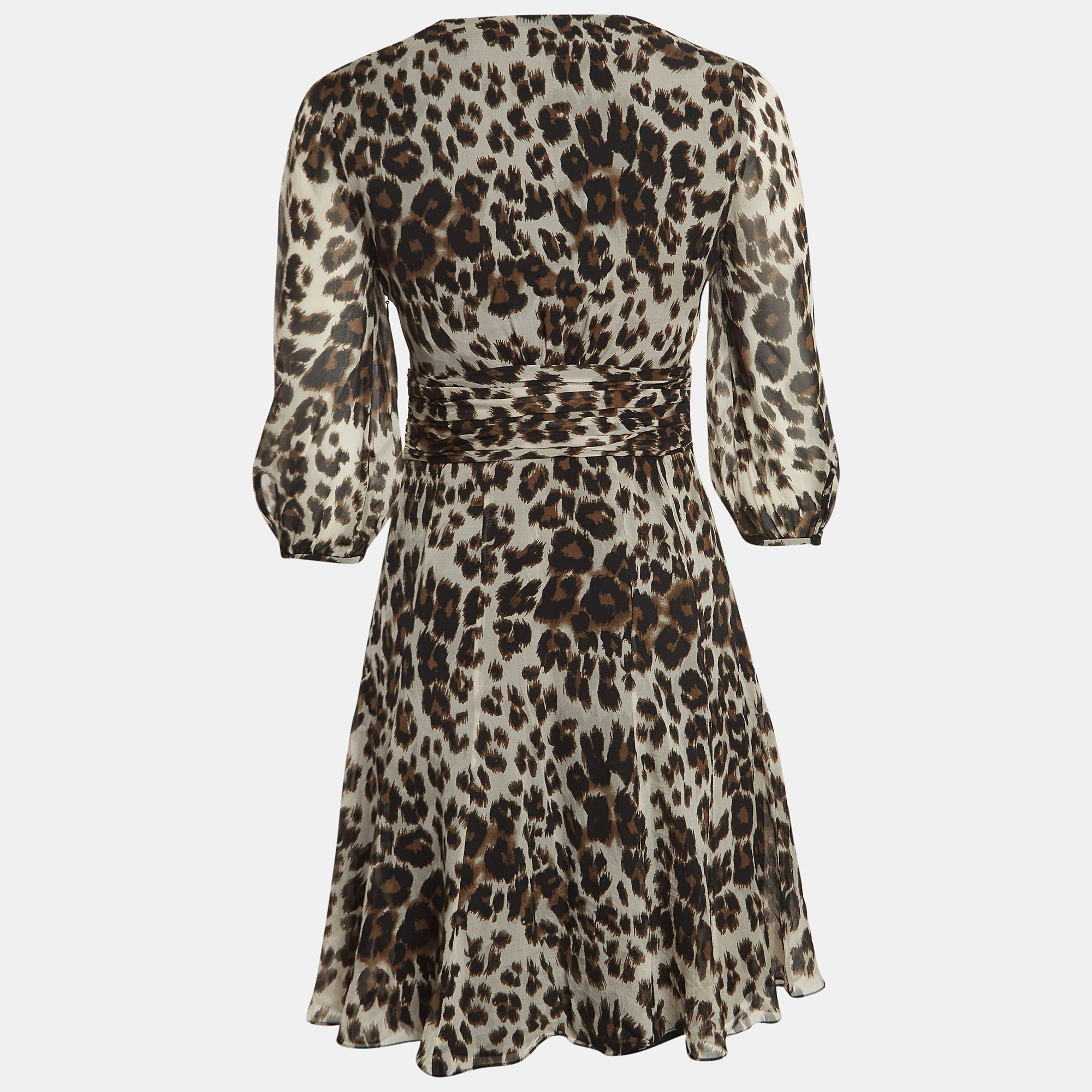 Diane Von Furstenberg Brown Leopard Print Silk Flared Mini Dress S