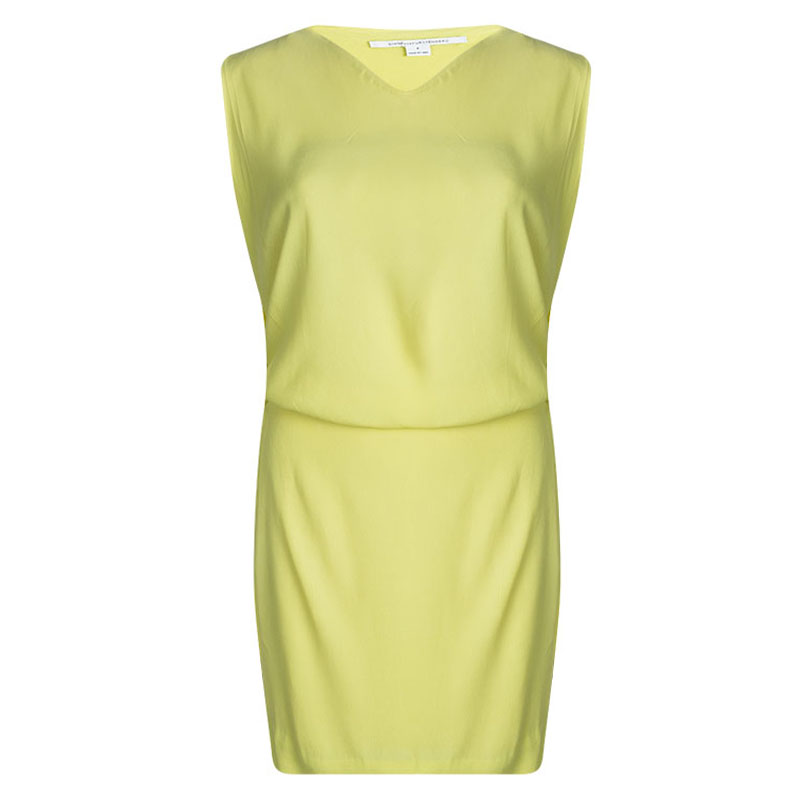 Diane von furstenberg yellow sleeveless drop waist gagon dress s