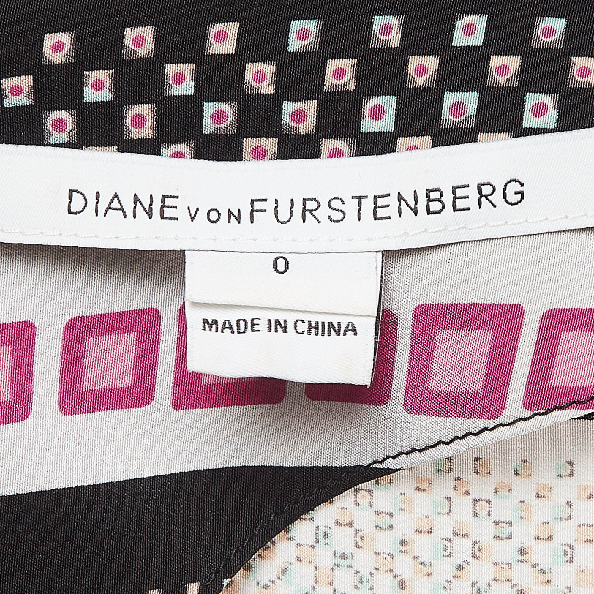 Diane Von Furstenberg Multicolor Print And Studded Silk Top XS