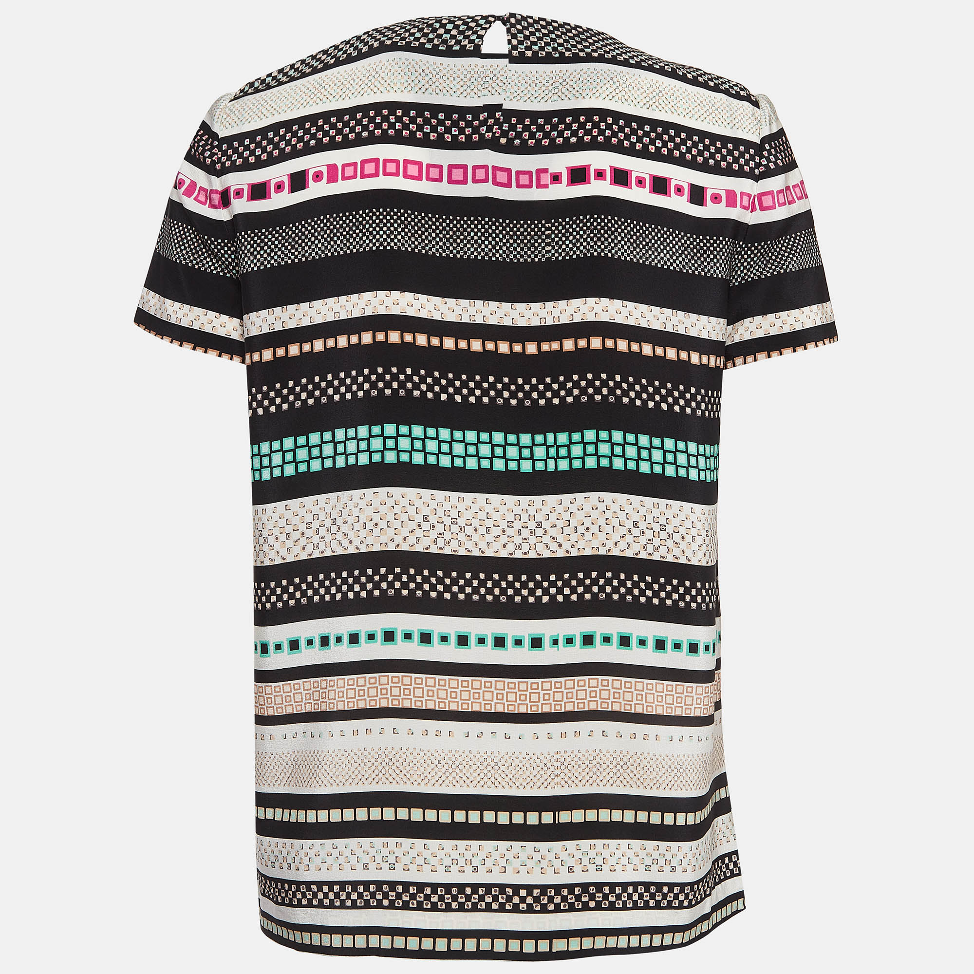 Diane Von Furstenberg Multicolor Print And Studded Silk Top XS