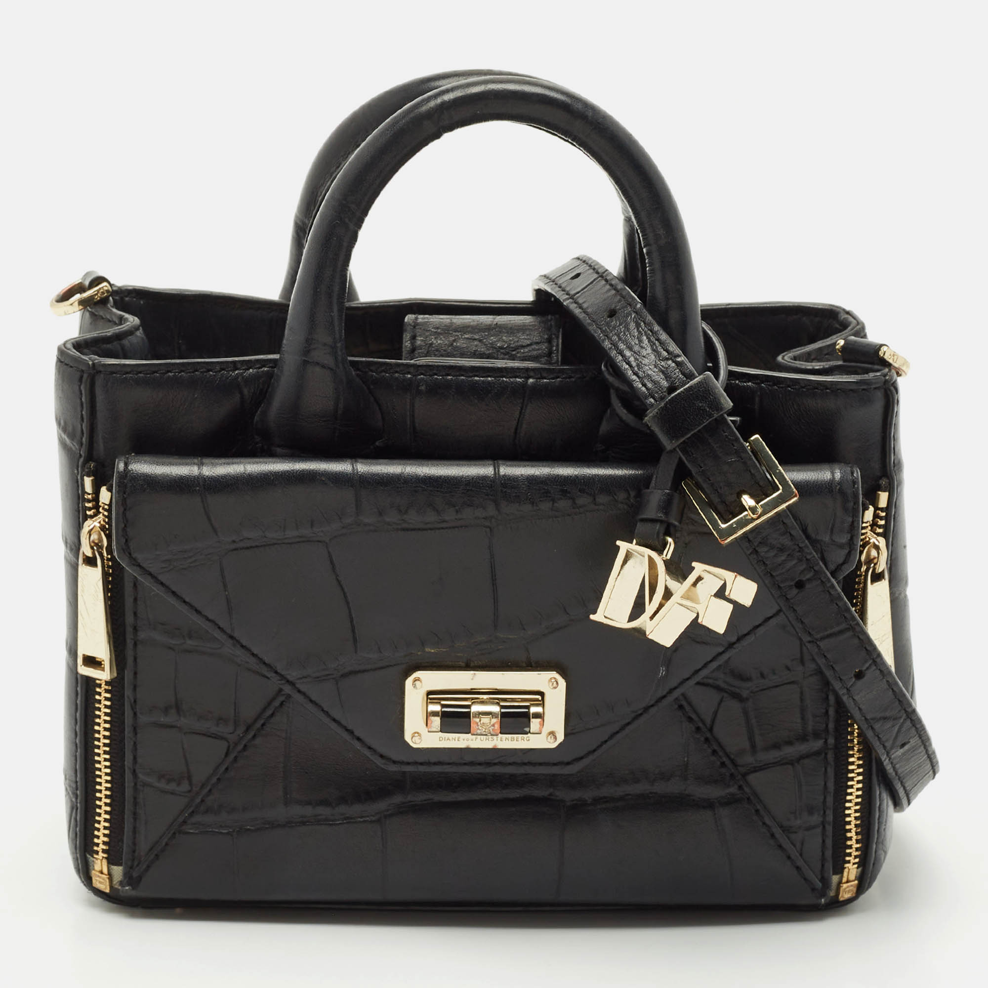 Diane Von Furstenberg Black Croc Embossed Leather Mini Secret Agent Tote
Diane Von Furstenberg Black Croc Embossed Leather Mini Secret Agent Tote