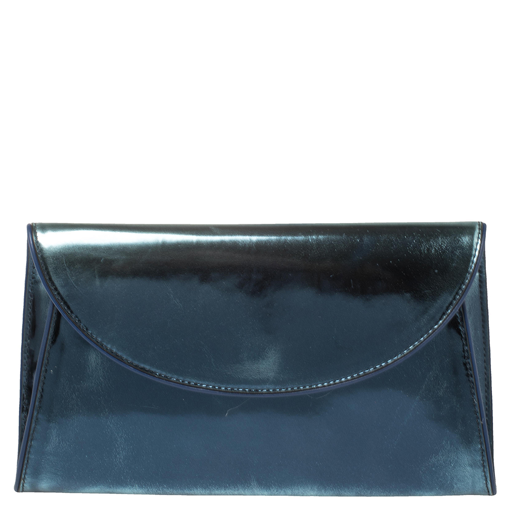 Diane Von Furstenberg Metallic Blue Patent Leather Clutch
