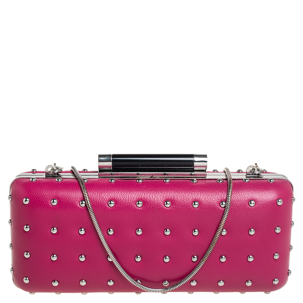 Diane Von Furstenberg Pink Leather Studded Clutch