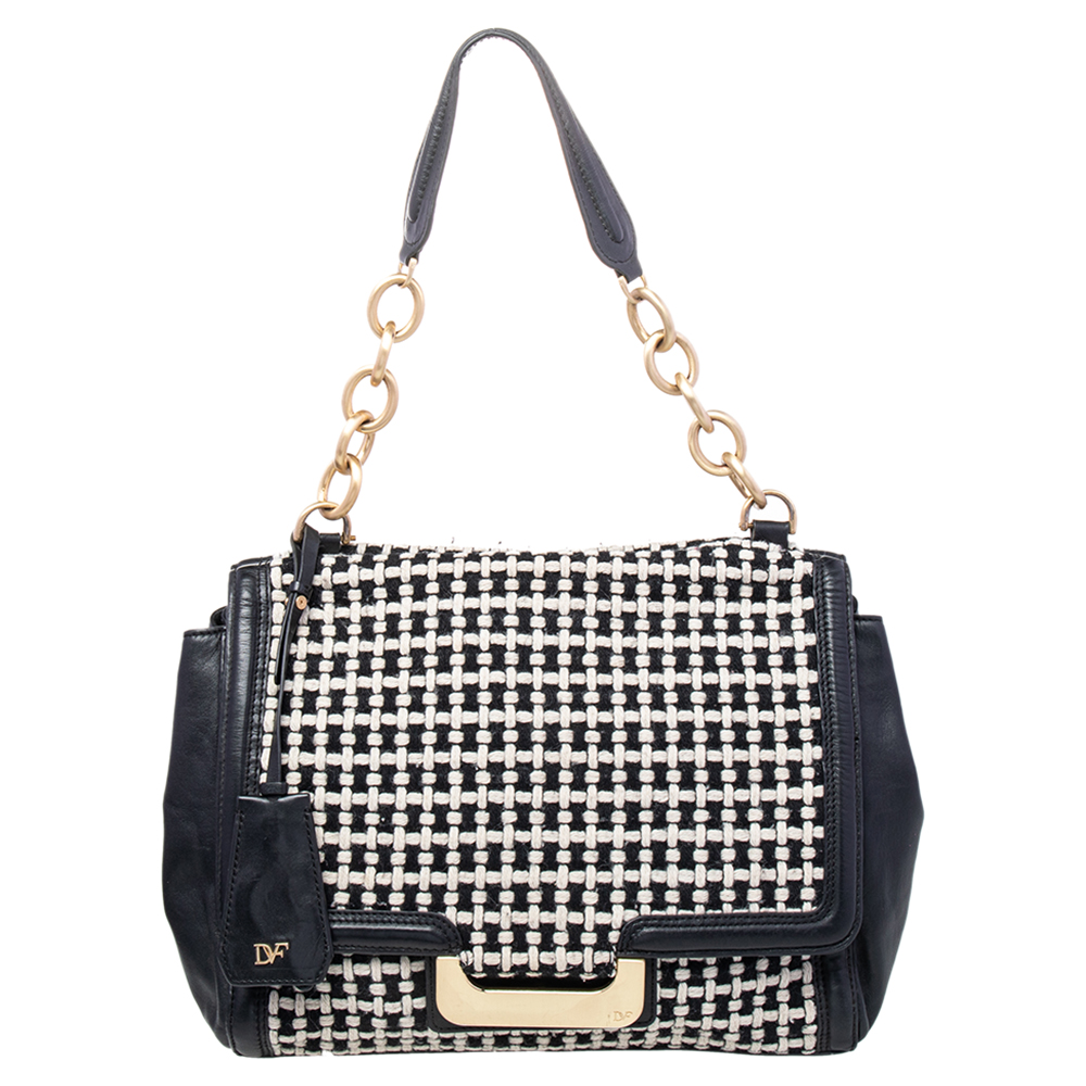 Diane Von Furstenberg Black Leather And Fabric Shoulder Bag