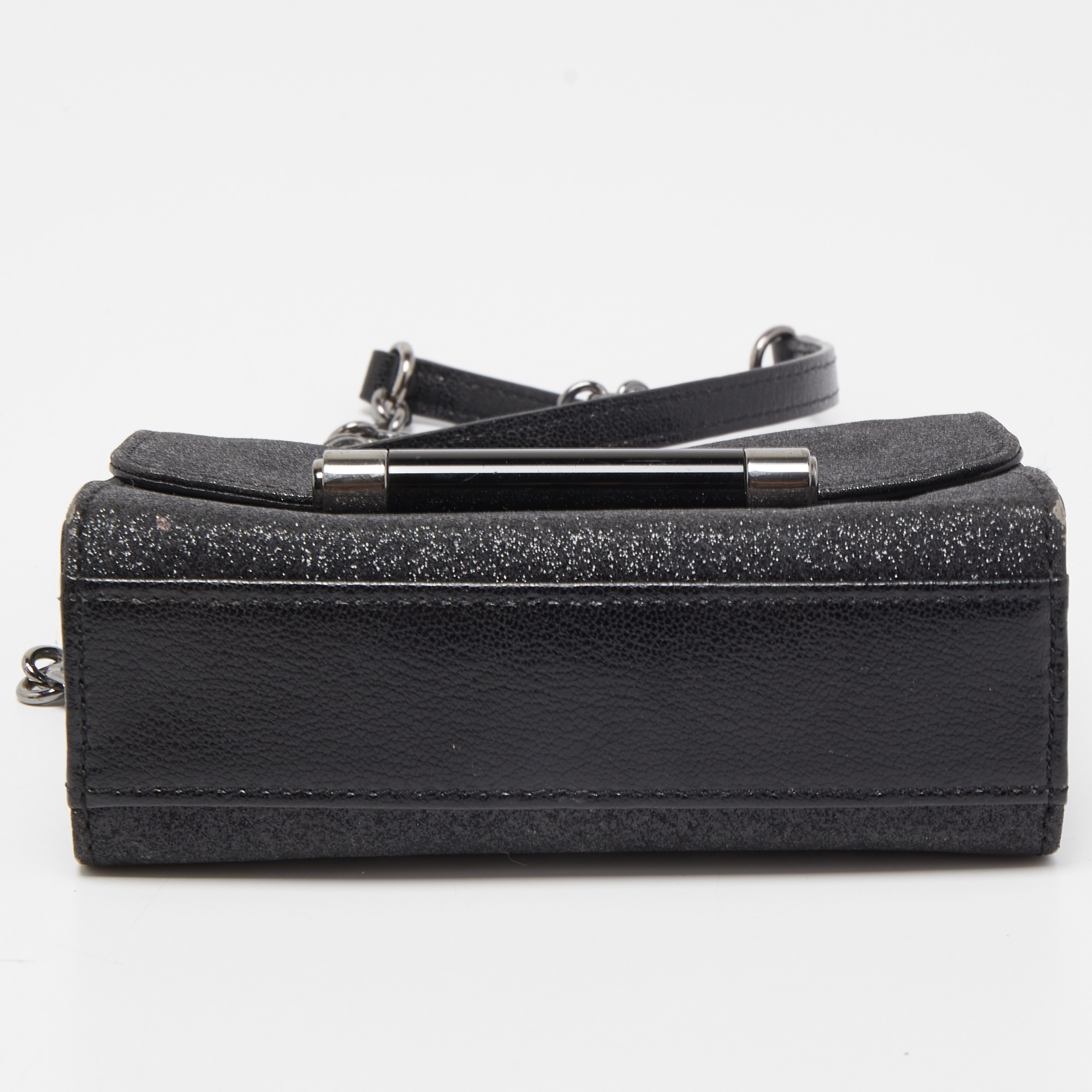 Diane Von Furstenberg Black Glitter Leather Mirco Mini 440 Shoulder Bag