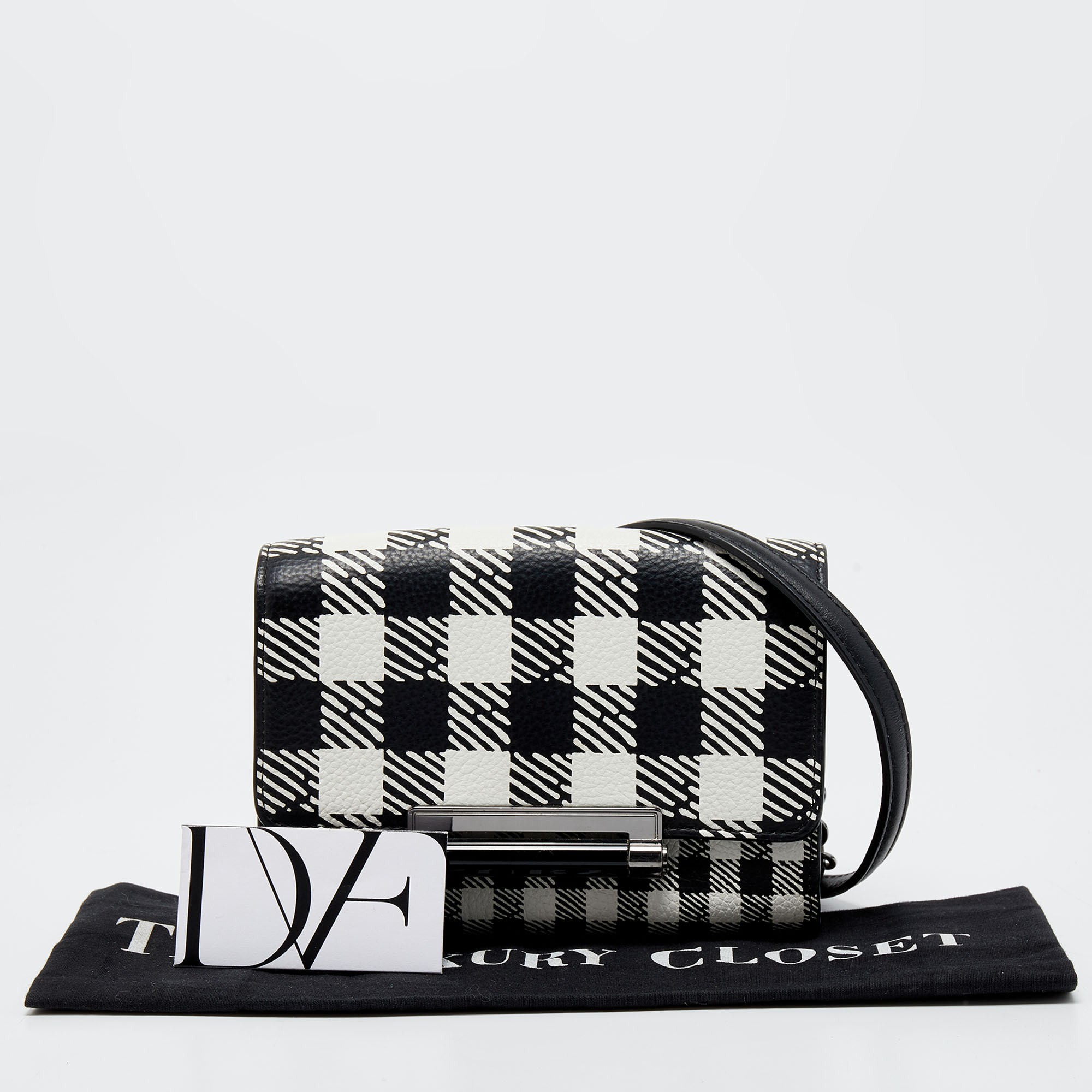 Diane Von Furstenberg Black/White Leather Micro Mini Gingham Shoulder Bag