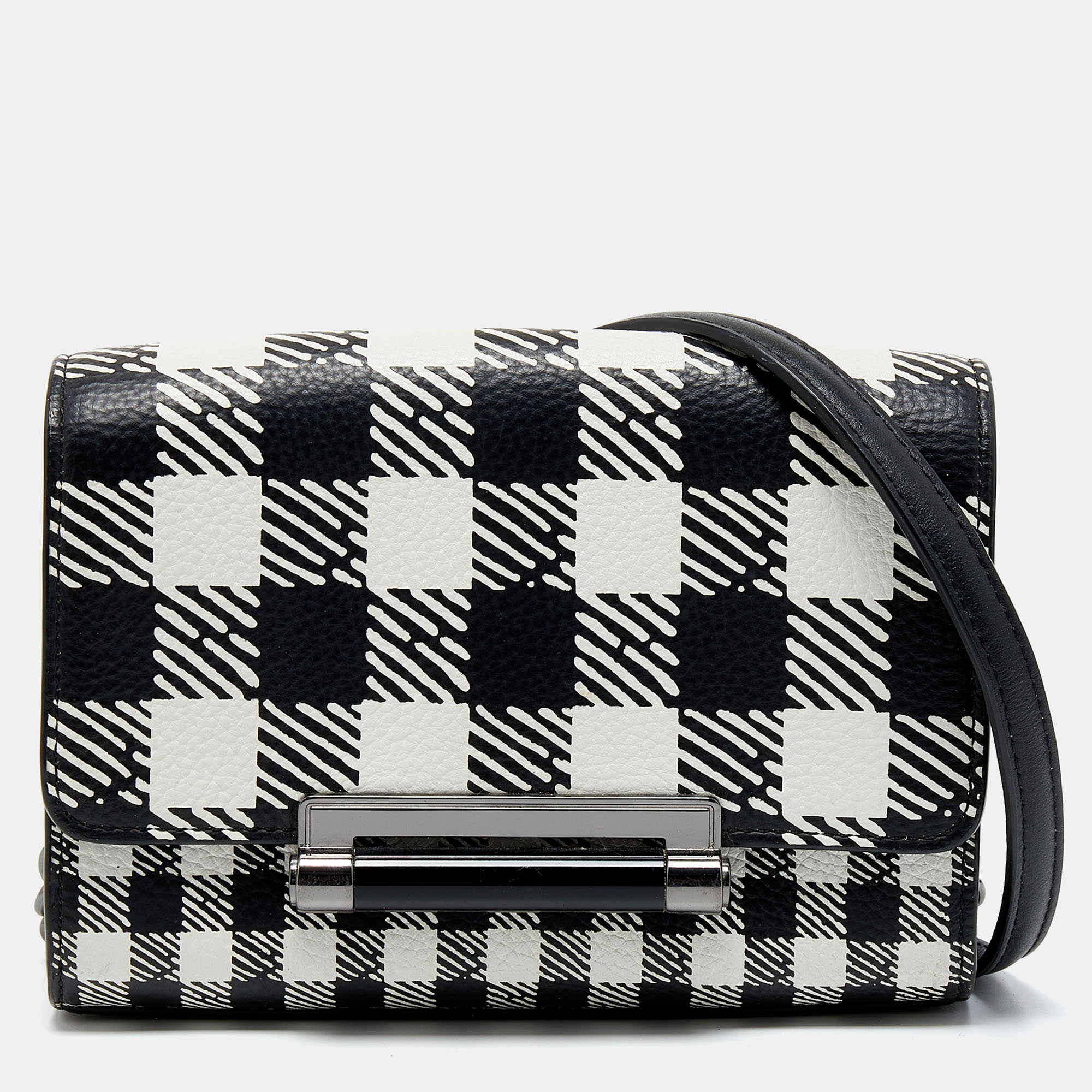 Diane Von Furstenberg Black/White Leather Micro Mini Gingham Shoulder Bag