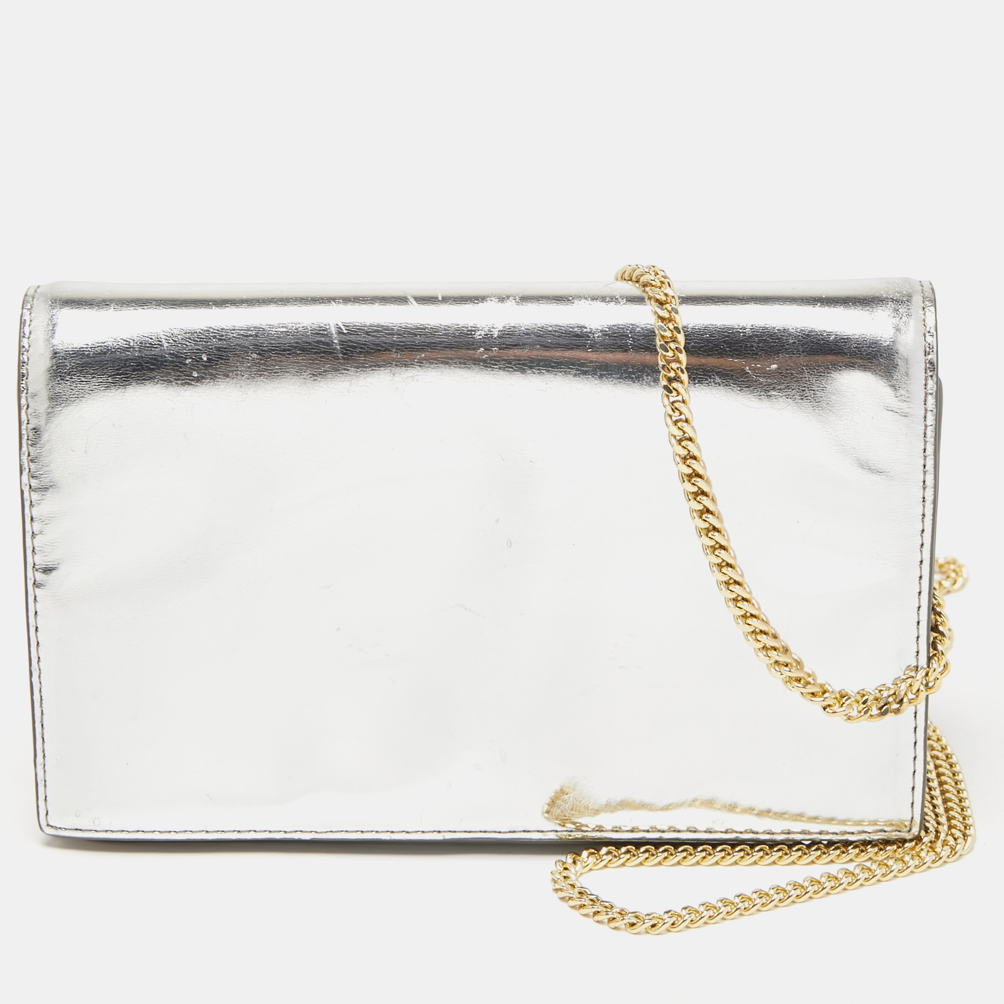 Diane Von Furstenberg Silver Laminated Leather Flap Chain Bag