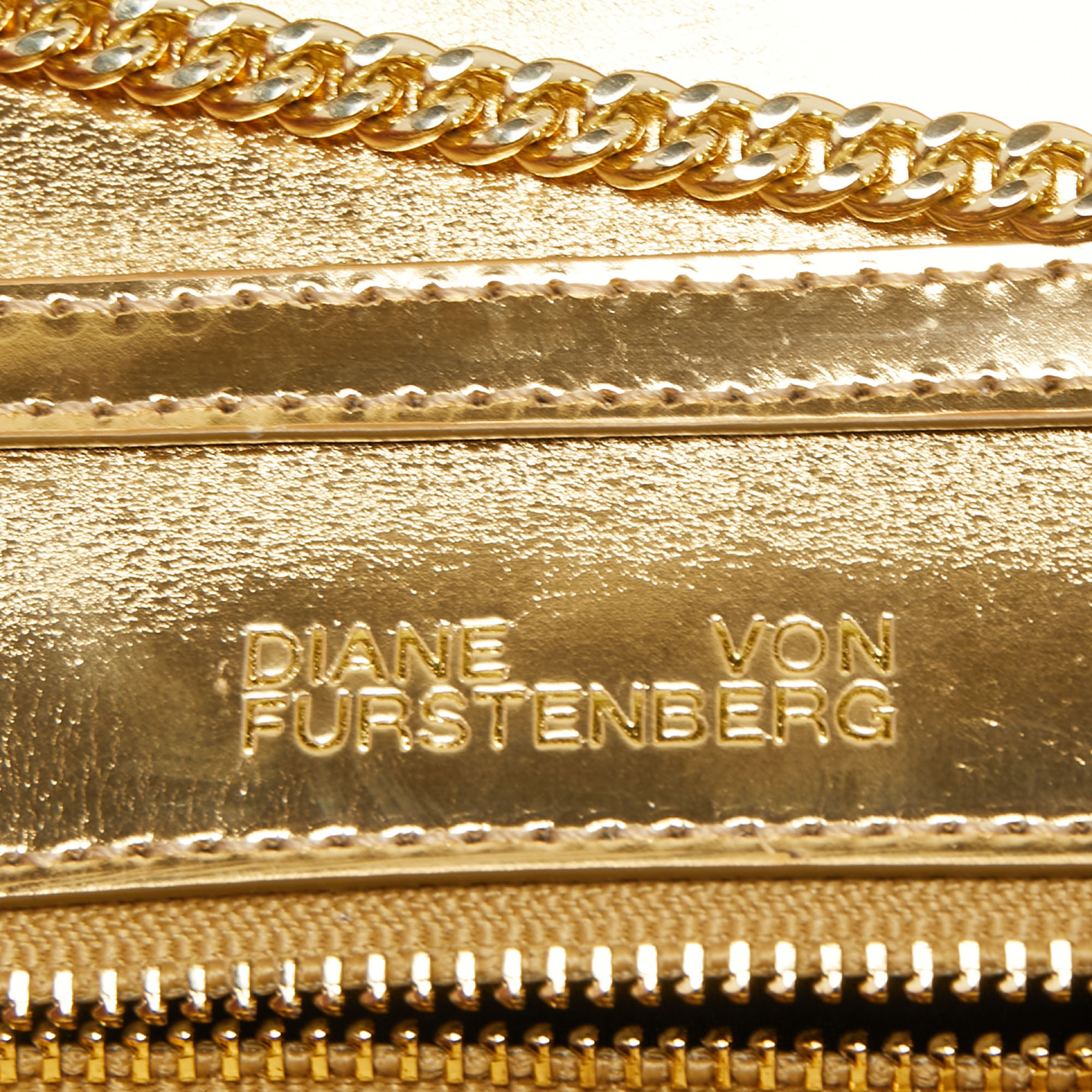 Diane Von Furstenberg Silver Laminated Leather Flap Chain Bag