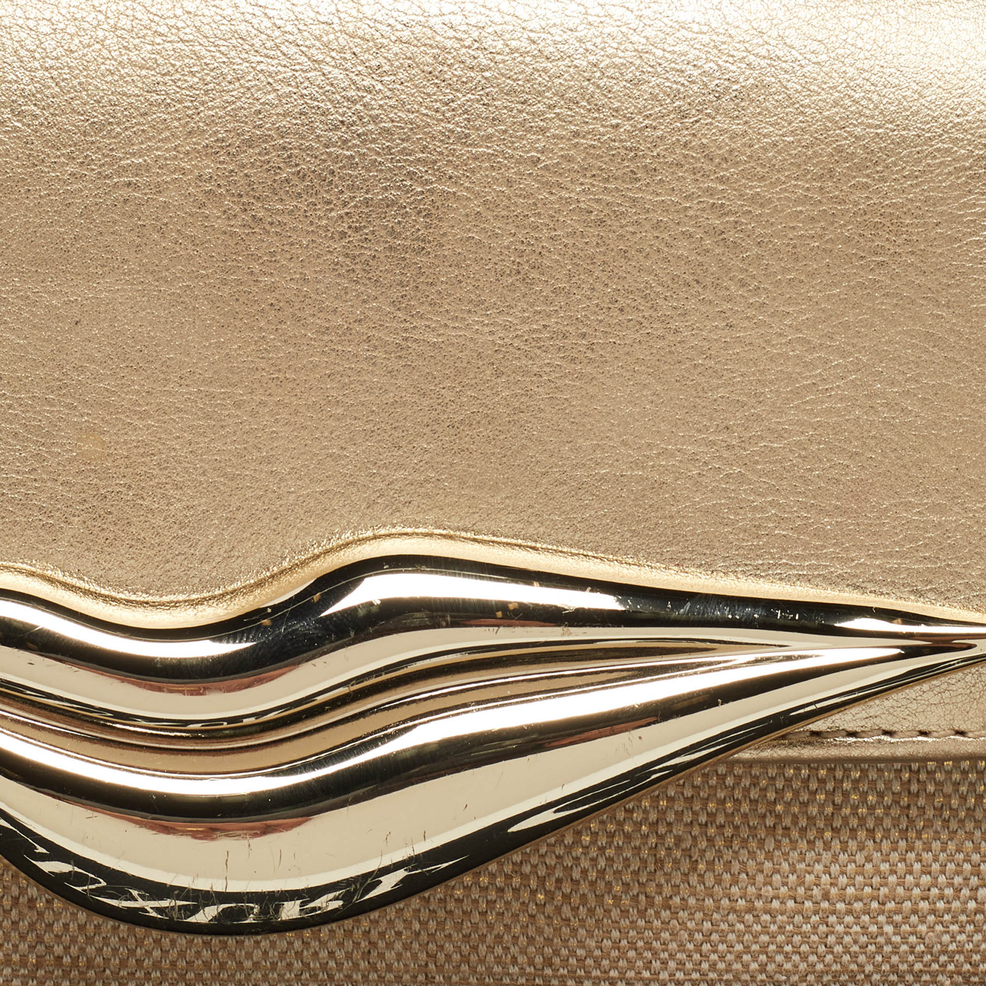 Diane Von Furstenberg Beige/Gold Leather And Canvas Carolina Lips Clutch