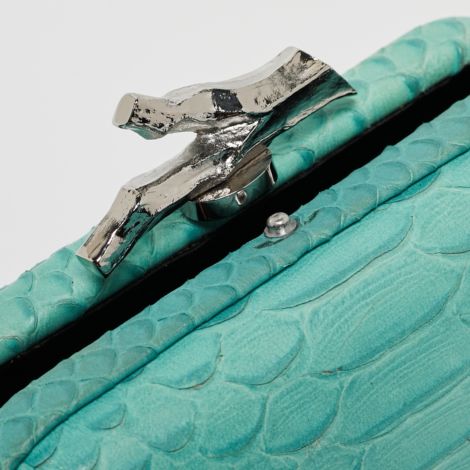 Diane Von Furstenberg Turquoise Python Embossed Leather Lytton Clutch