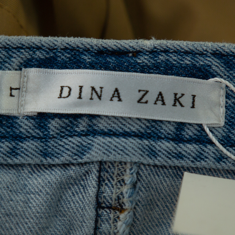 Dina Zaki Beige Synthetic Denim Mix Duel T Fashion Pants L