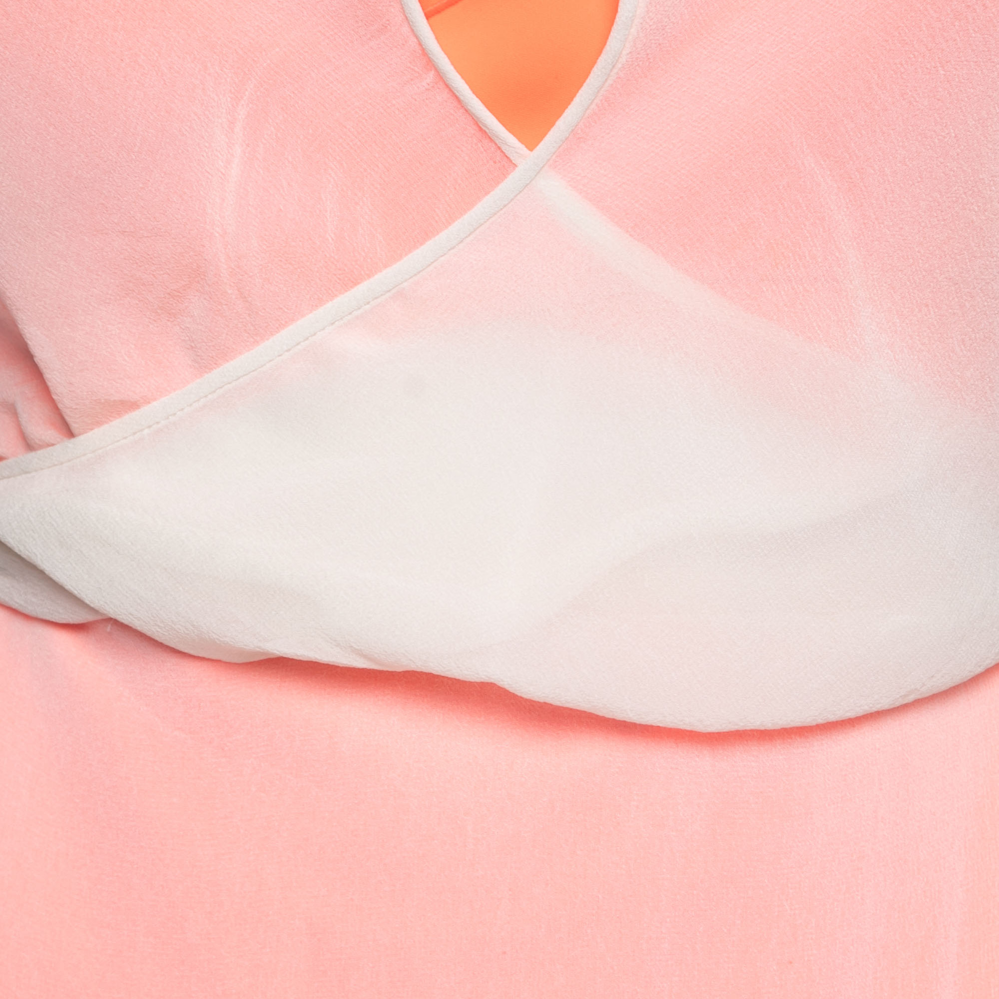 Dion Lee Neon Orange And Cream Sheer Silk Layered Vertigo Halter Dress S
