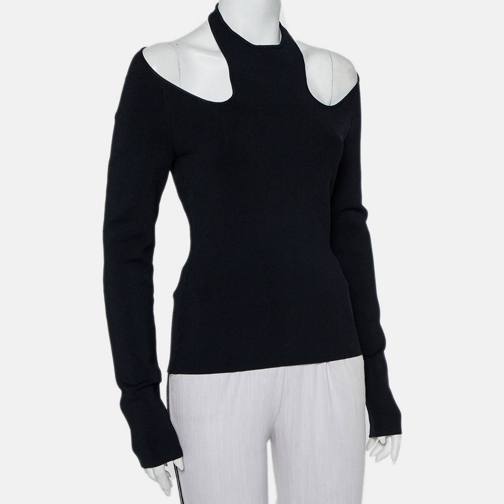 Dionlee Black Knit Cutaway Halterneck Long Sleeve Top L